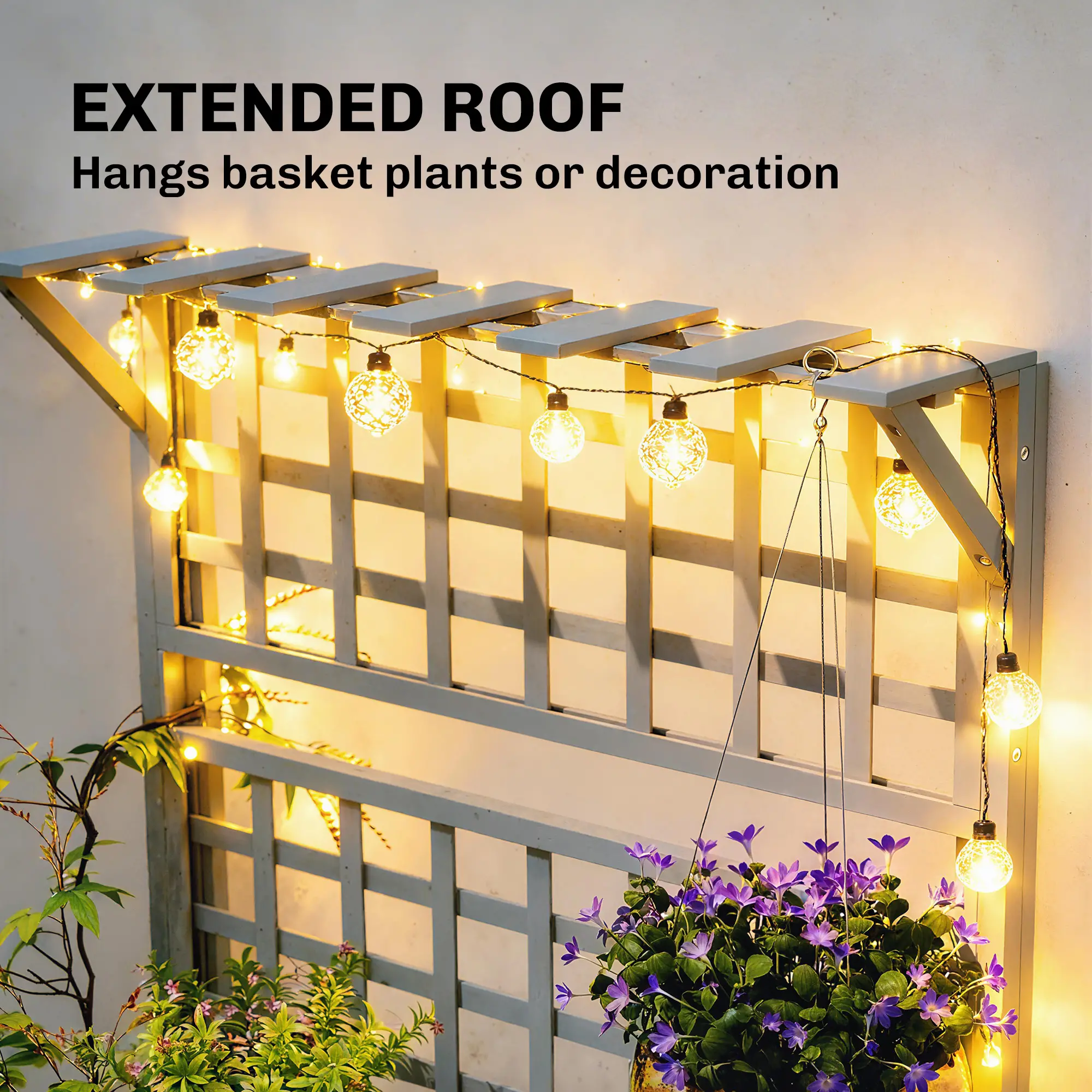 Wooden Raised Garden Bed With Trellis, Roof, 2 Shelves, Grey - Image 5