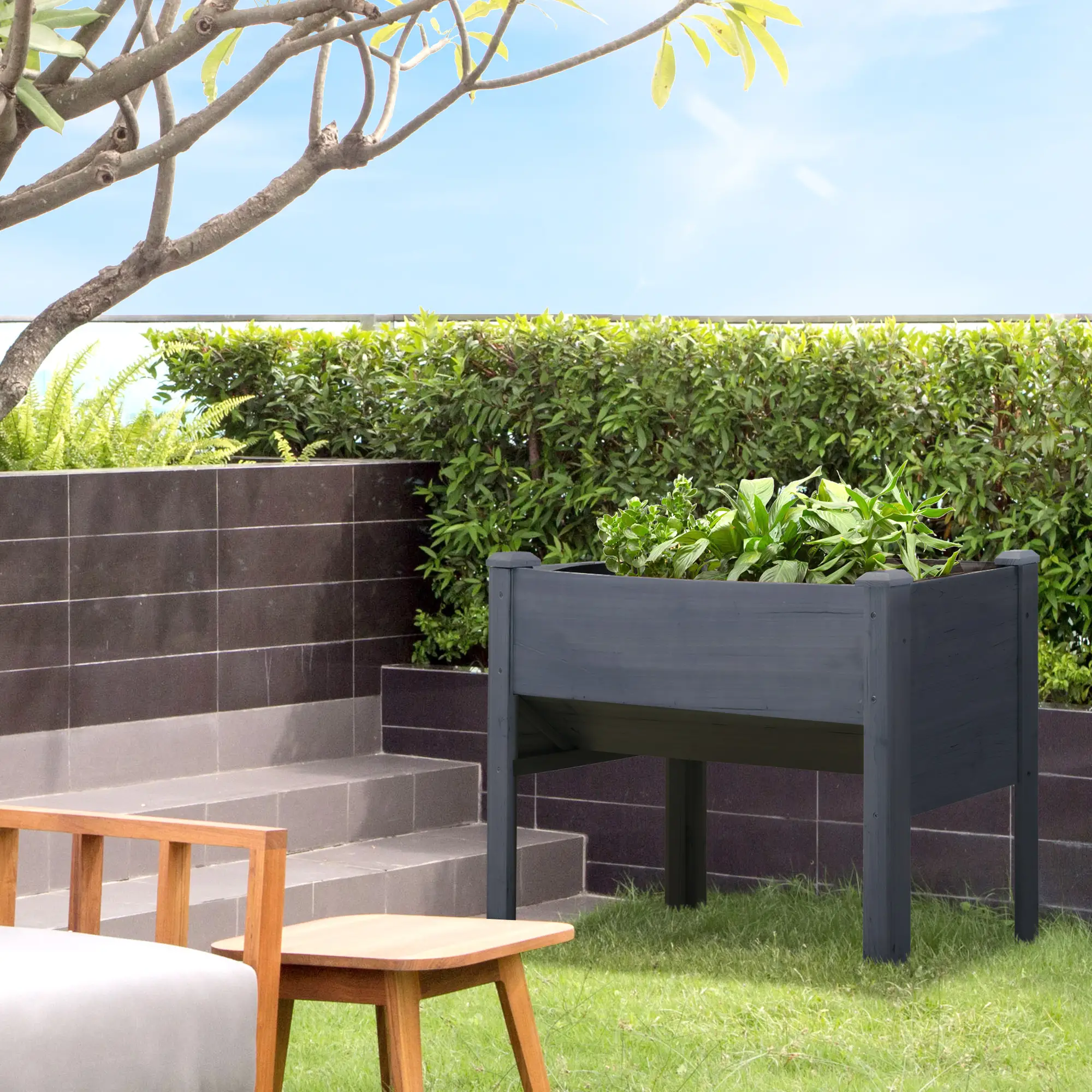 Wooden Raised Garden Stand, 48" x 24" x 32", Grey - Image 2