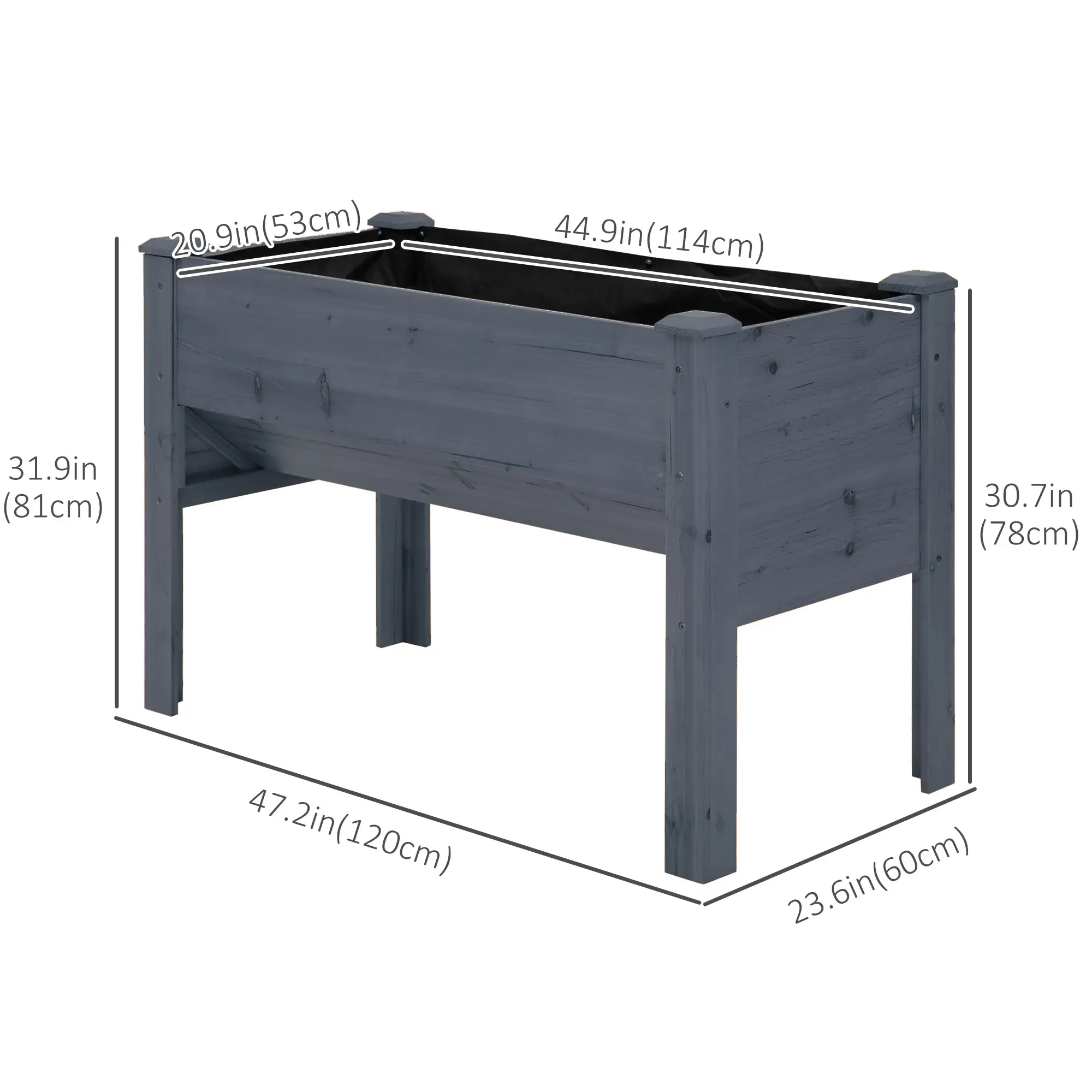 Wooden Raised Garden Stand, 48" x 24" x 32", Grey - Image 3