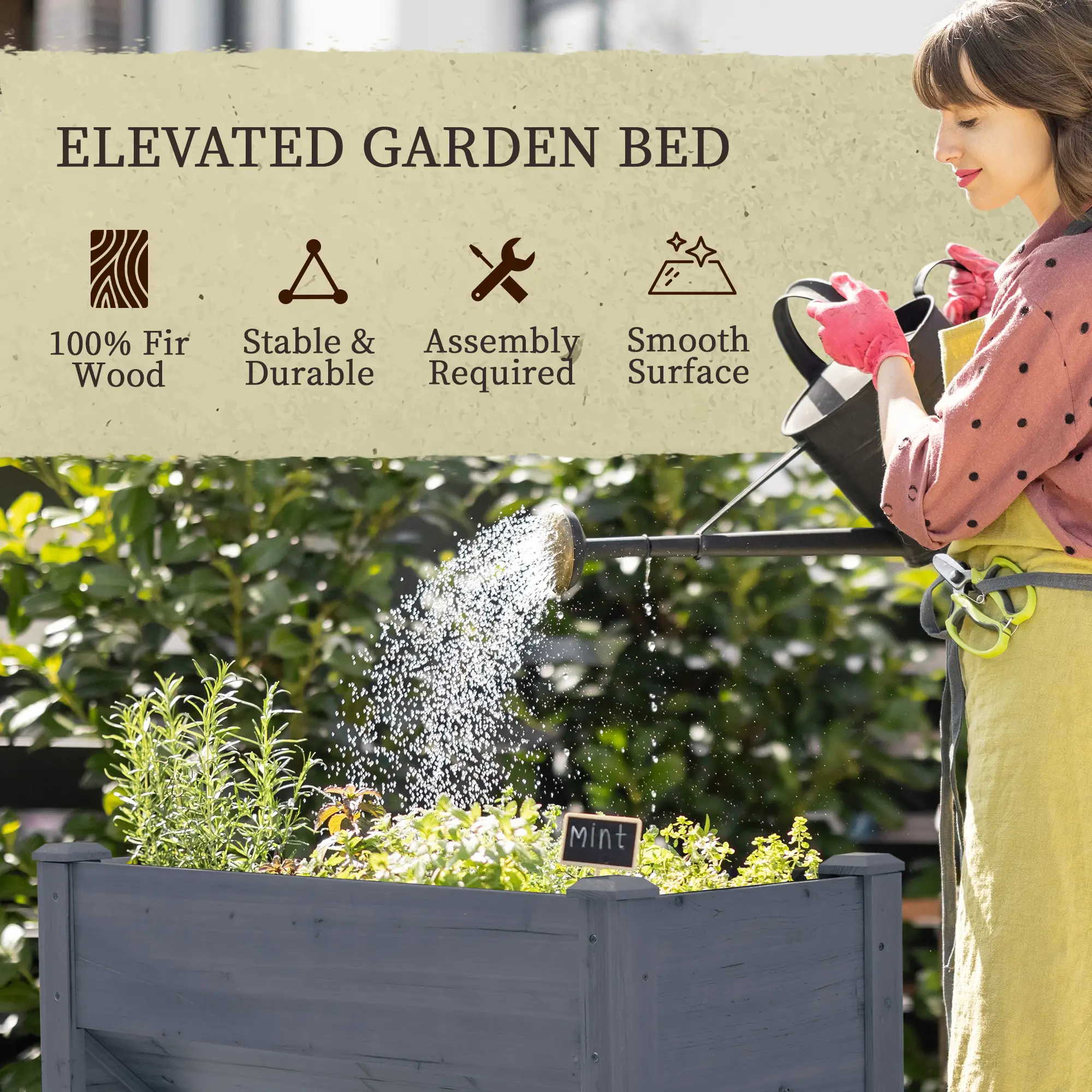 Wooden Raised Garden Stand, 48" x 24" x 32", Grey - Image 4