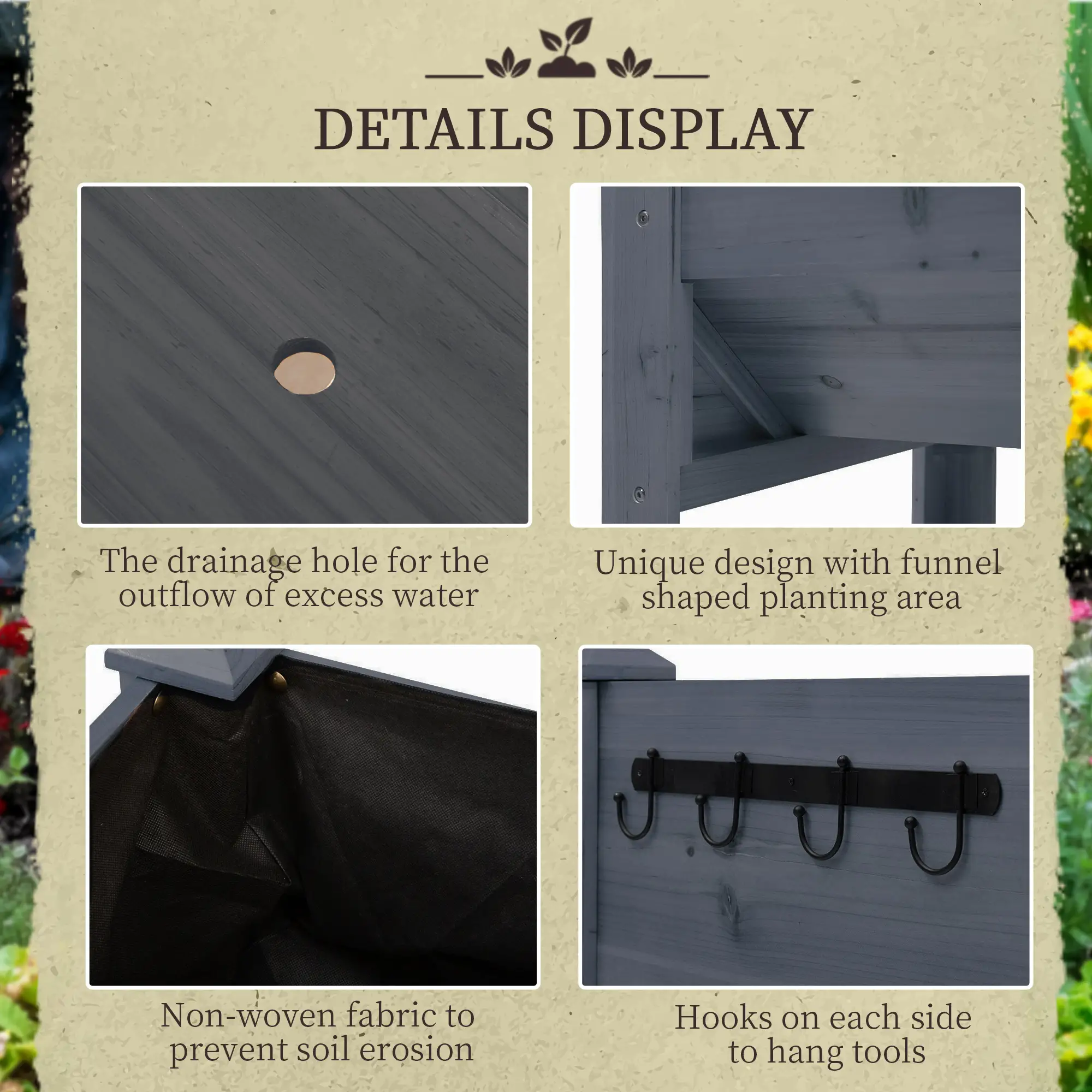 Wooden Raised Garden Stand, 48" x 24" x 32", Grey - Image 5