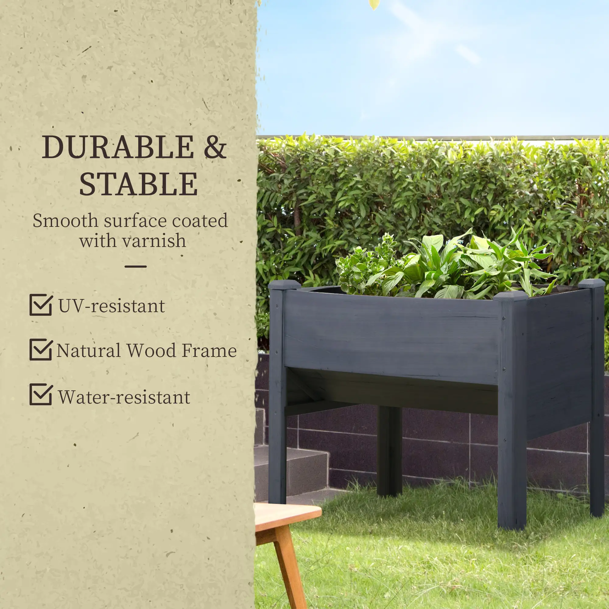Wooden Raised Garden Stand, 48" x 24" x 32", Grey - Image 6