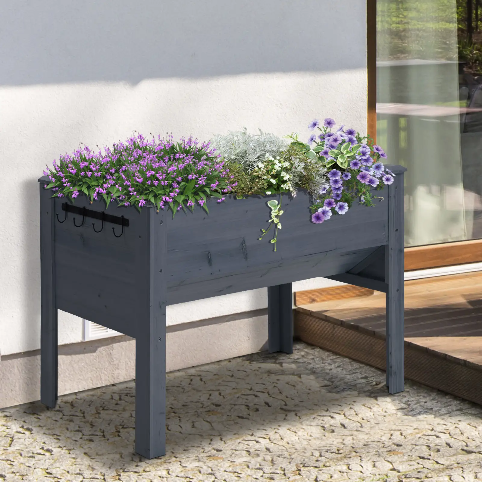 Wooden Raised Garden Stand, 48" x 24" x 32", Grey - Image 7