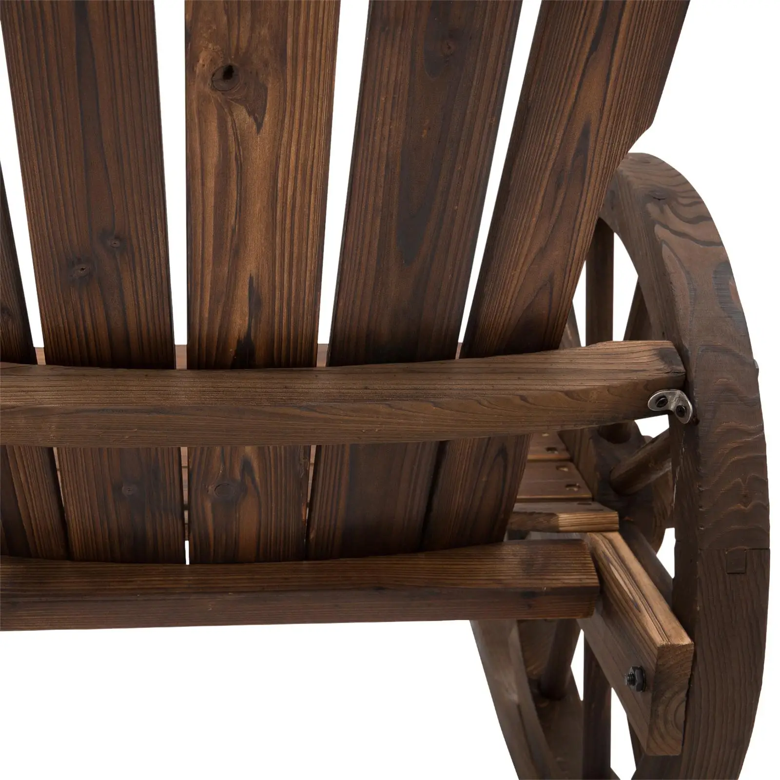 Wooden Rocking Chair, Outdoor Rocker with Slatted Design, Wheel Armrests, Carbonized - Image 11