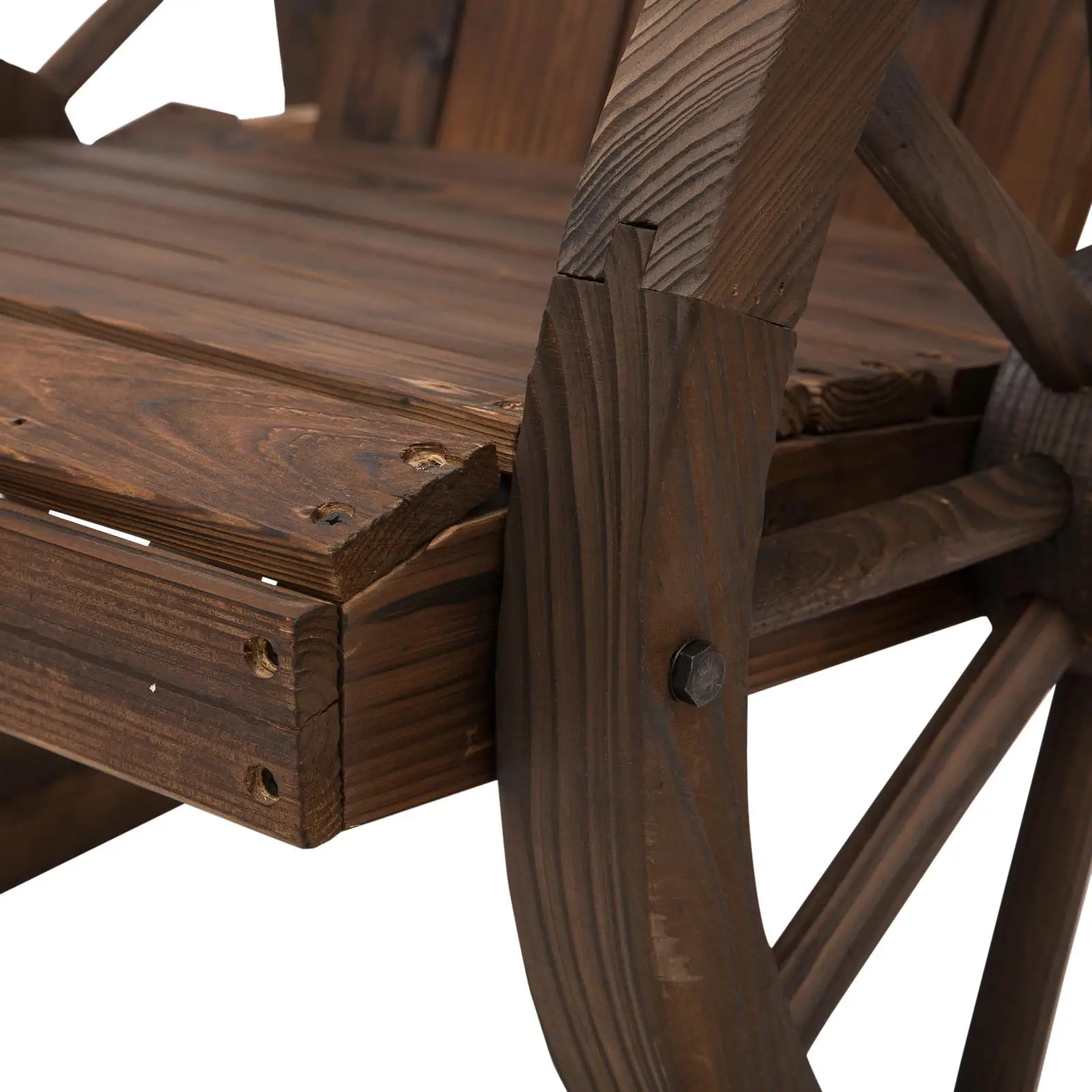 Wooden Rocking Chair, Outdoor Rocker with Slatted Design, Wheel Armrests, Carbonized - Image 12