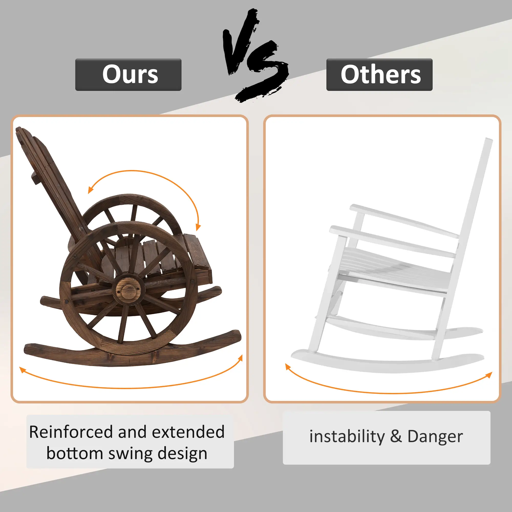 Wooden Rocking Chair, Outdoor Rocker with Slatted Design, Wheel Armrests, Carbonized - Image 6