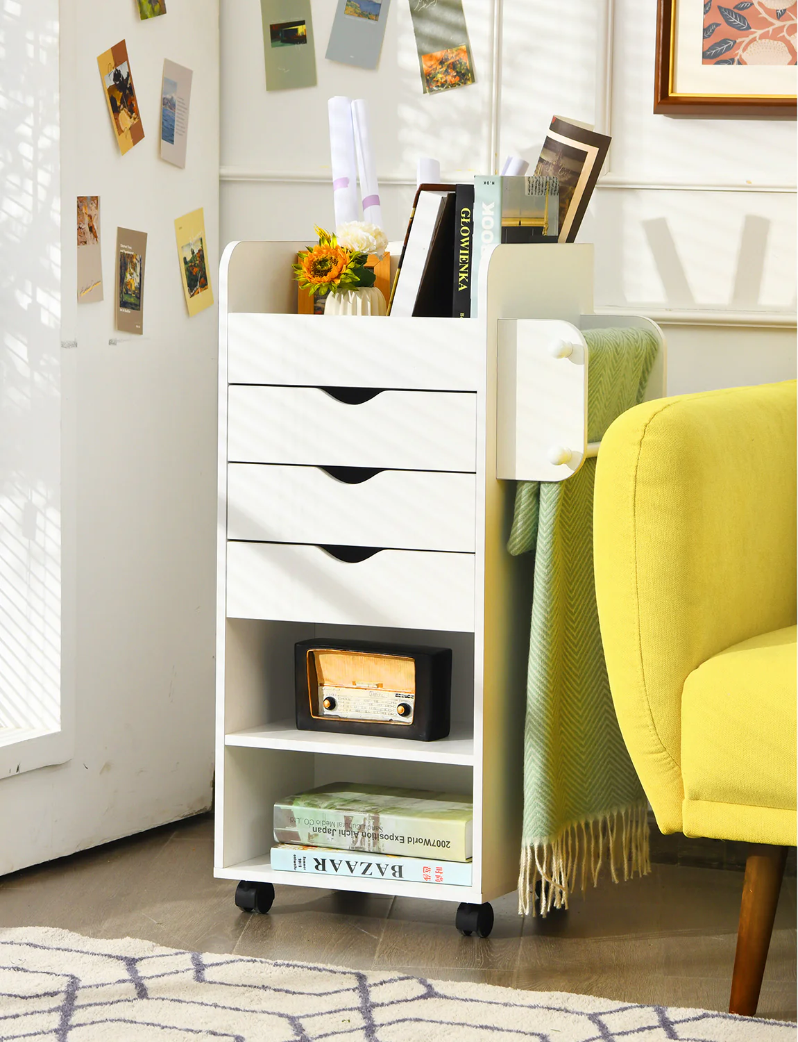 Wooden Rolling Craft Storage Cart, White - Image 2