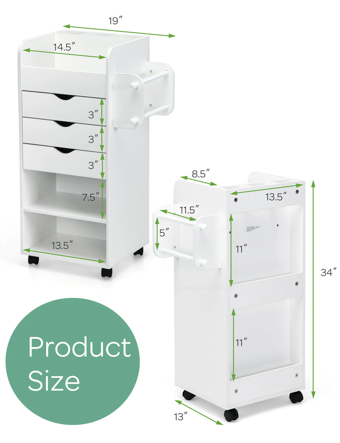 Wooden Rolling Craft Storage Cart, White - Image 5