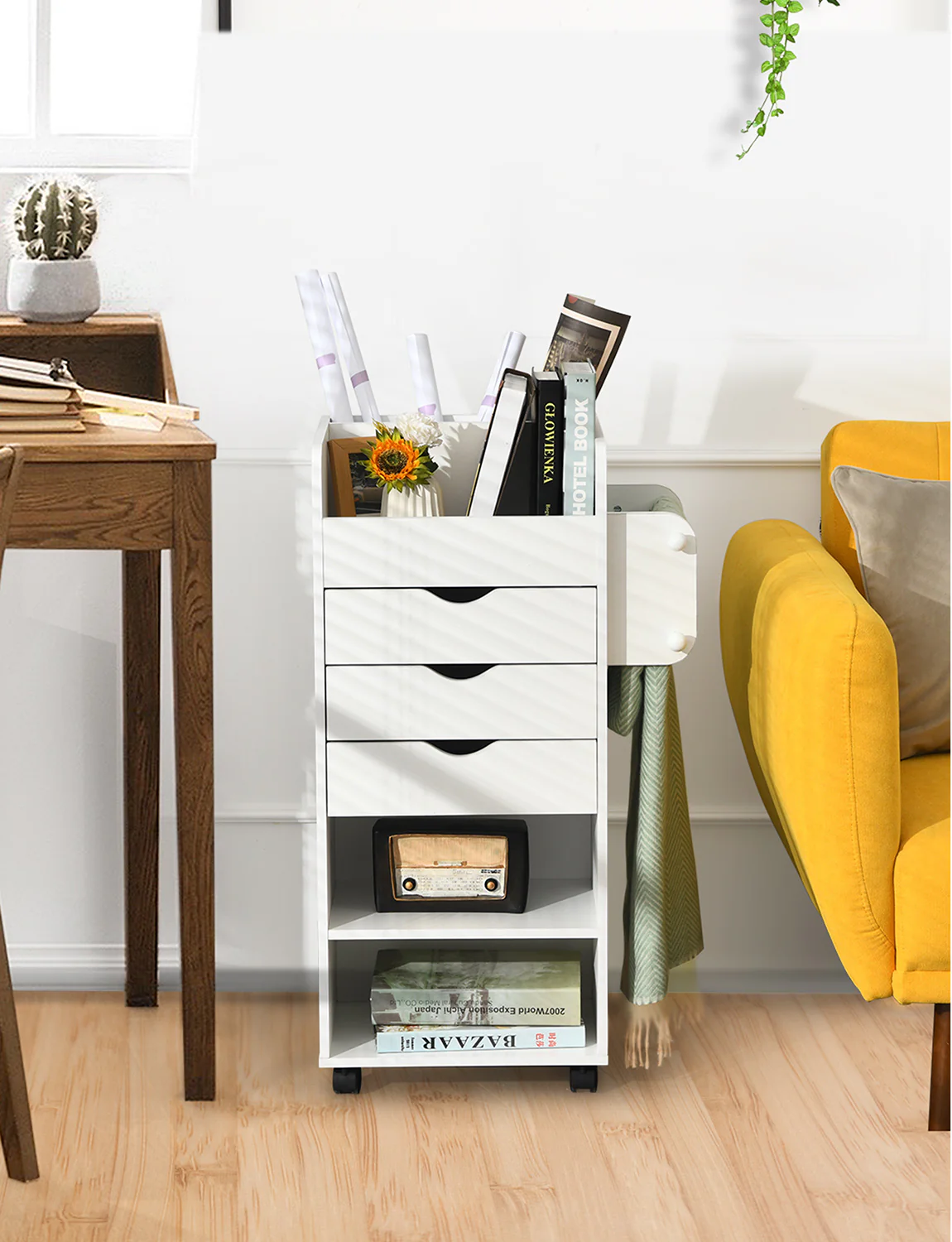 Wooden Rolling Craft Storage Cart, White - Image 8