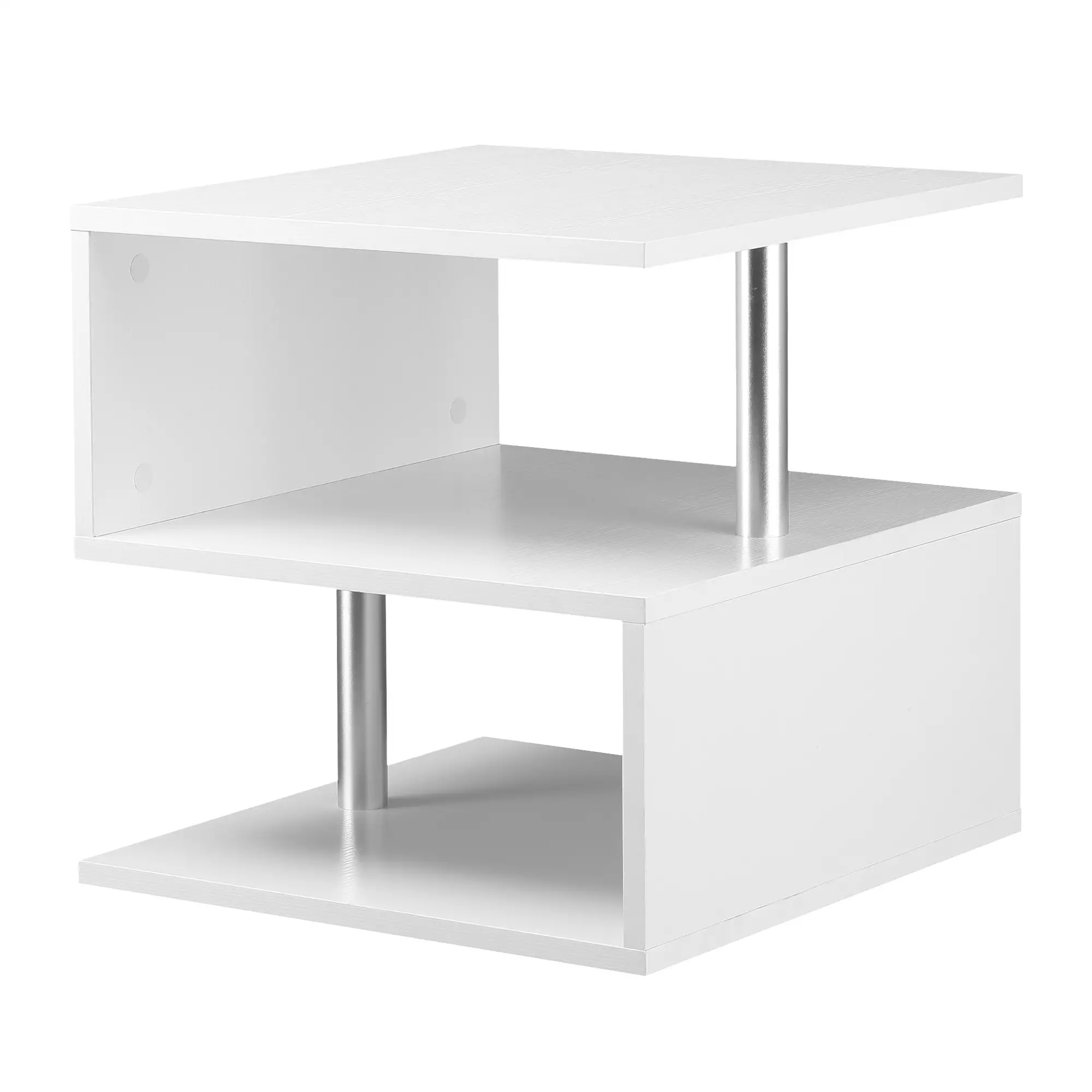 Wooden S Shape End Table, 3 Tier Storage Shelves, White - Image 11