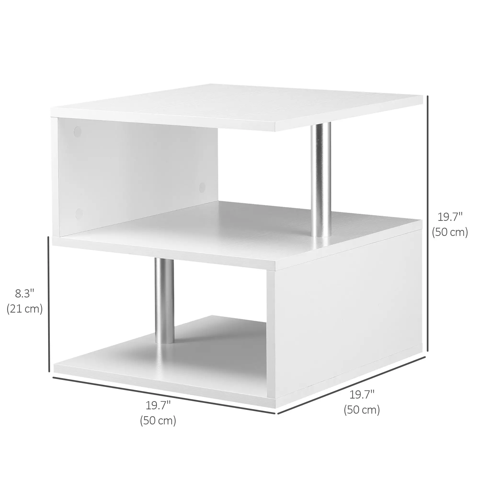 Wooden S Shape End Table, 3 Tier Storage Shelves, White - Image 3