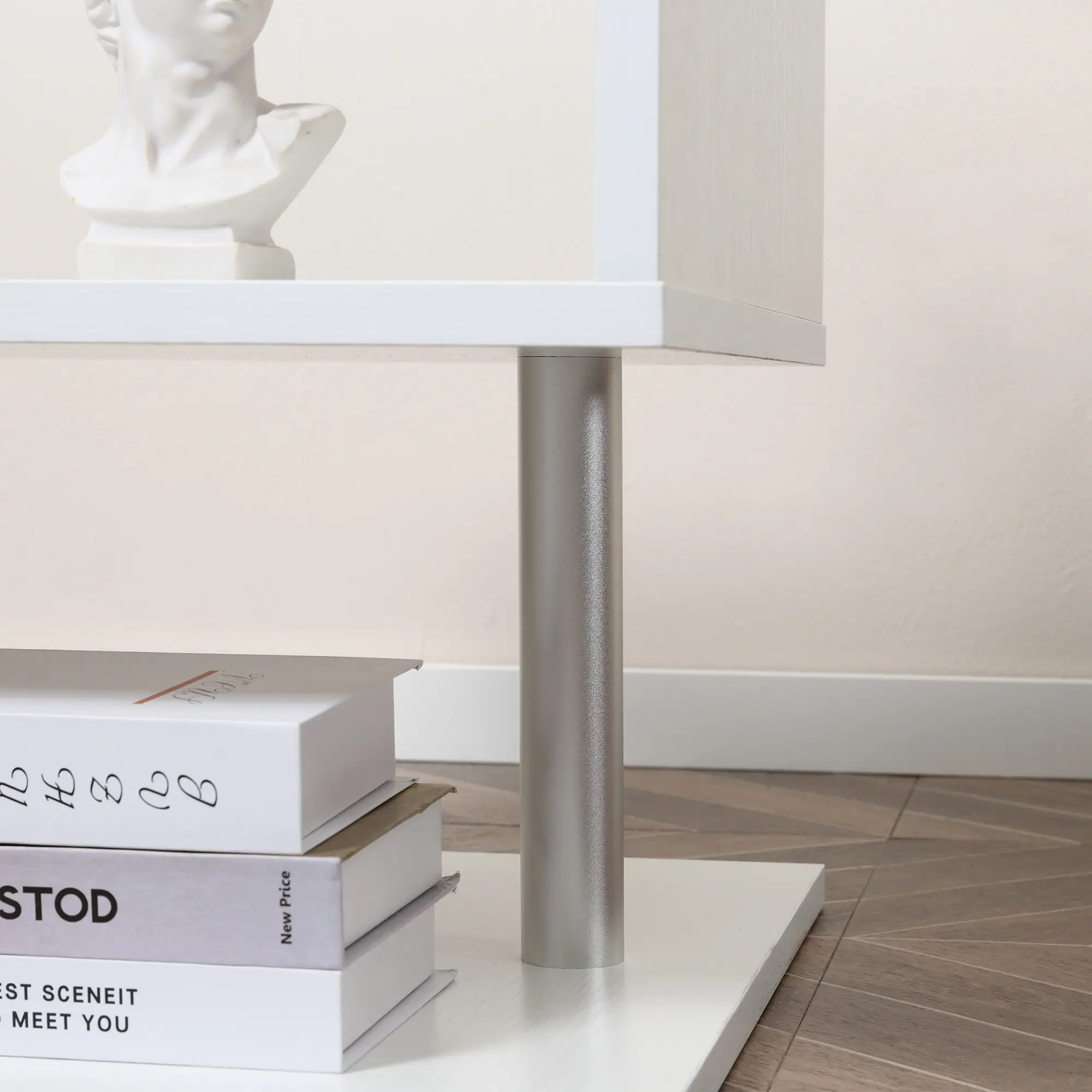 Wooden S Shape End Table, 3 Tier Storage Shelves, White - Image 7
