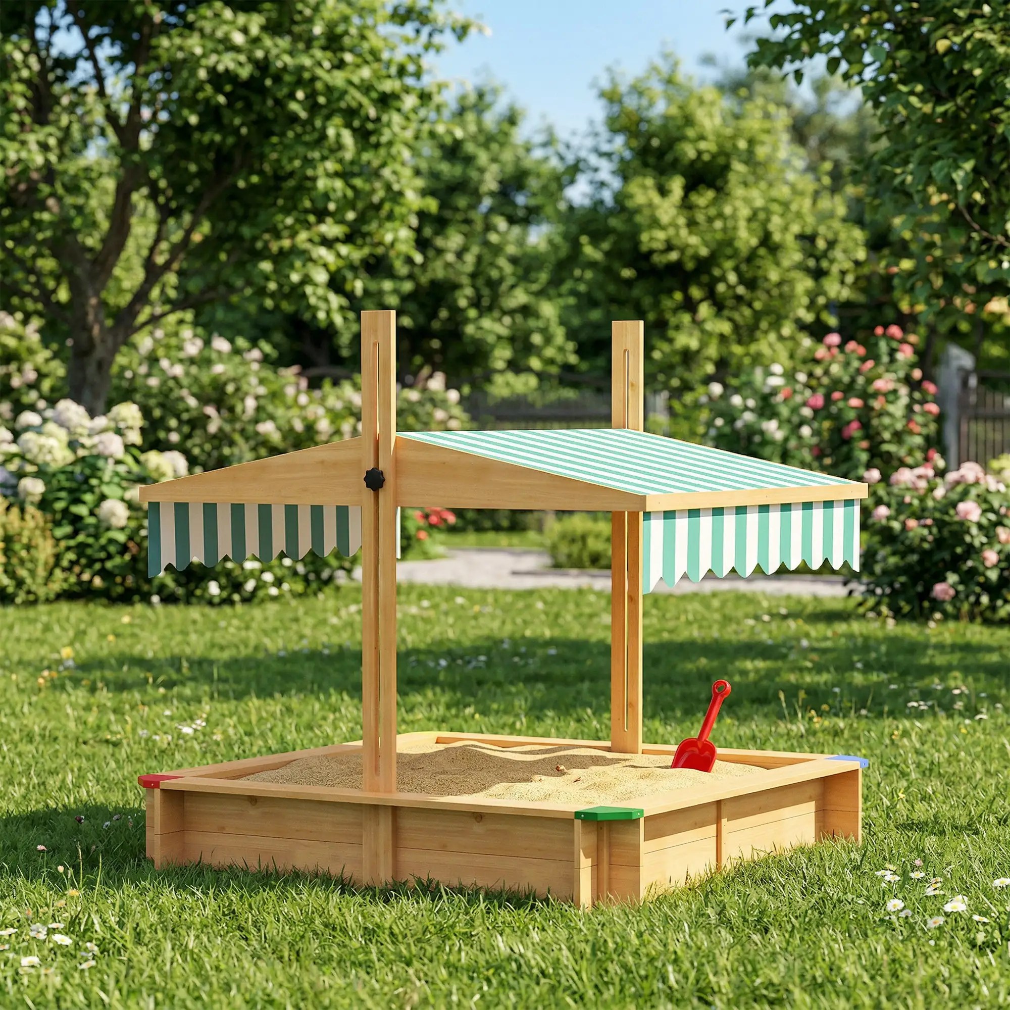 Wooden Sandbox With Cover, Outdoor For Kids, Light Brown - Image 10
