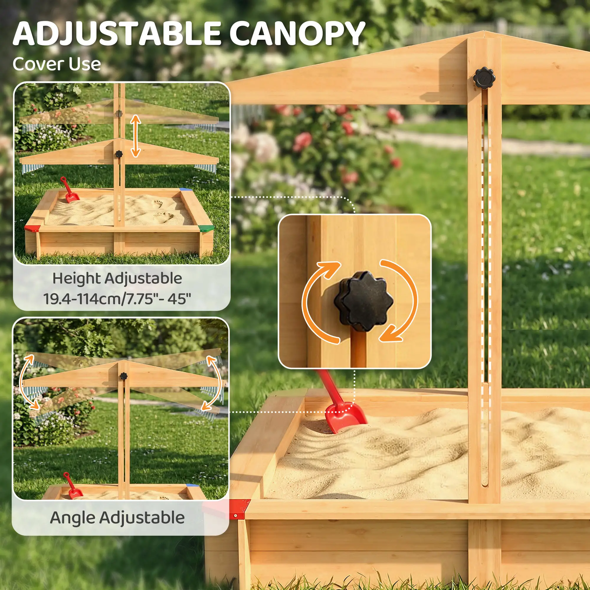 Wooden Sandbox With Cover, Outdoor For Kids, Light Brown - Image 4