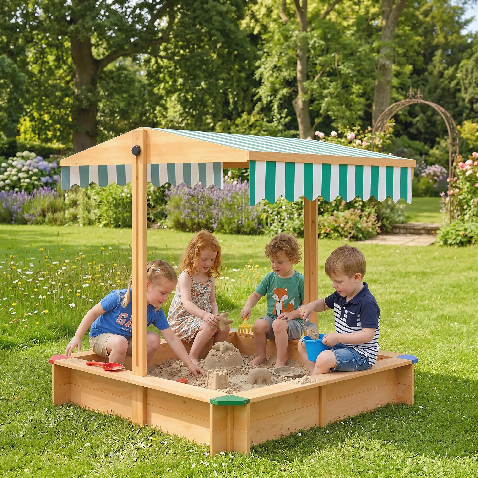 Wooden Sandbox With Cover, Outdoor For Kids, Light Brown - Image 8