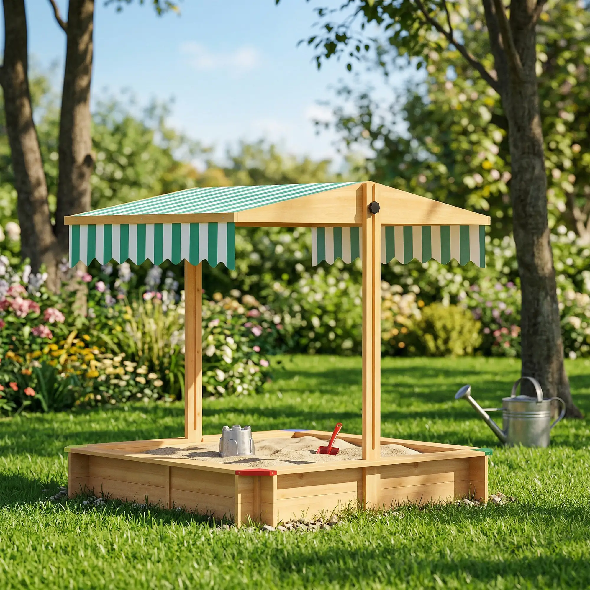 Wooden Sandbox With Cover, Outdoor For Kids, Light Brown - Image 9