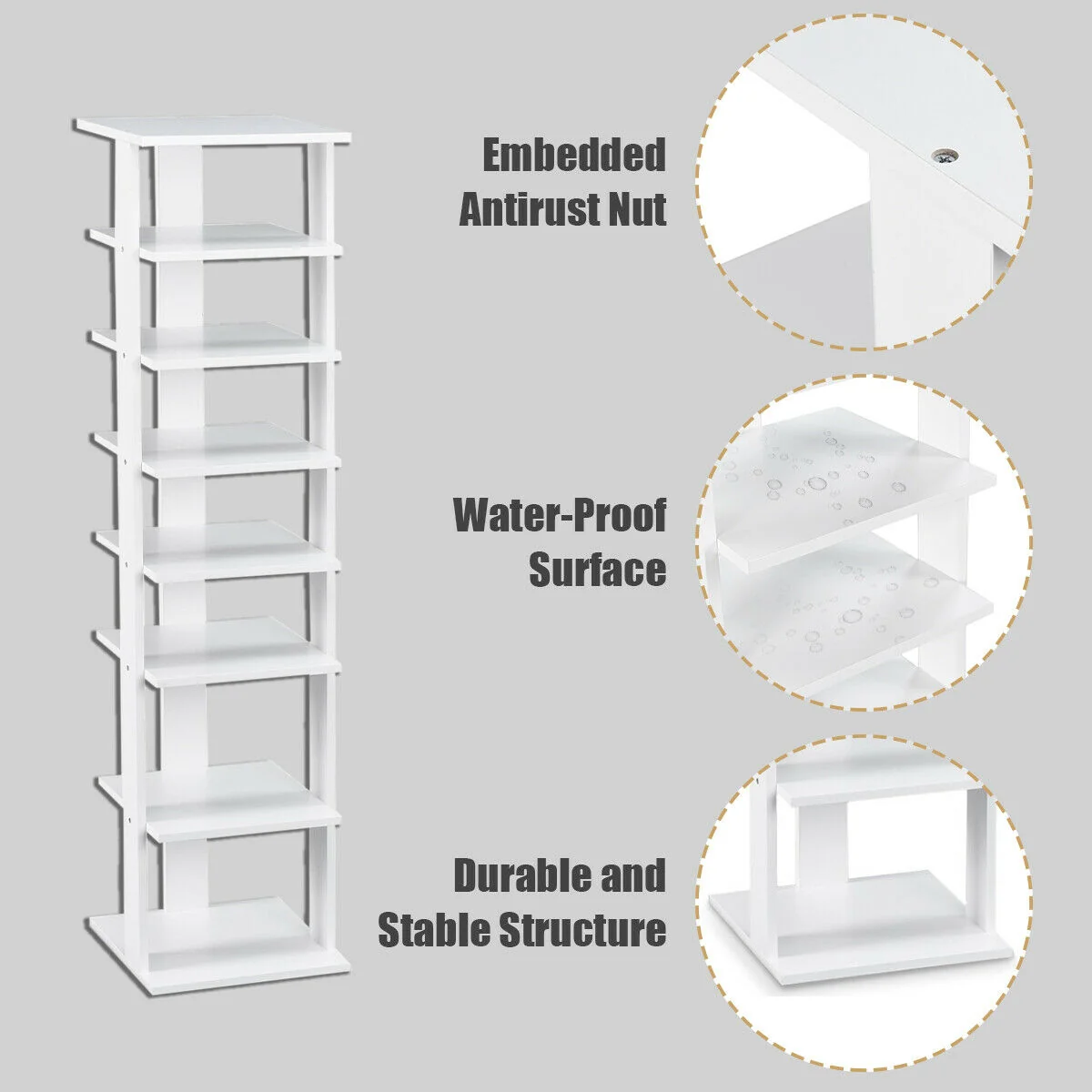Wooden Shoe Rack Organizer, 7 Tiers, White - Image 10