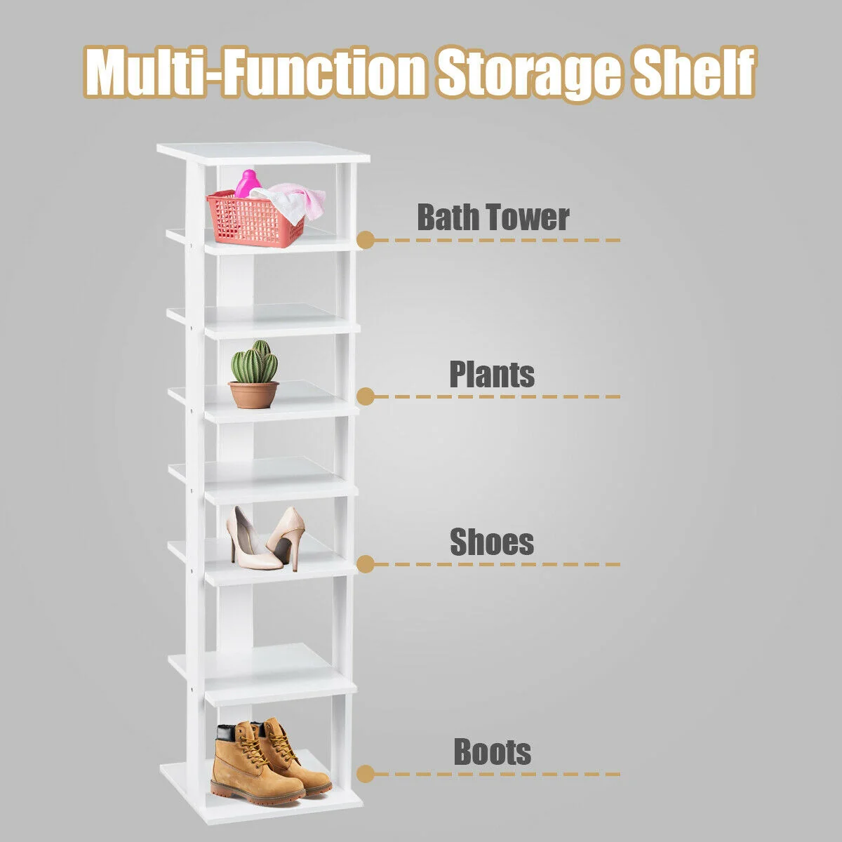 Wooden Shoe Rack Organizer, 7 Tiers, White - Image 7