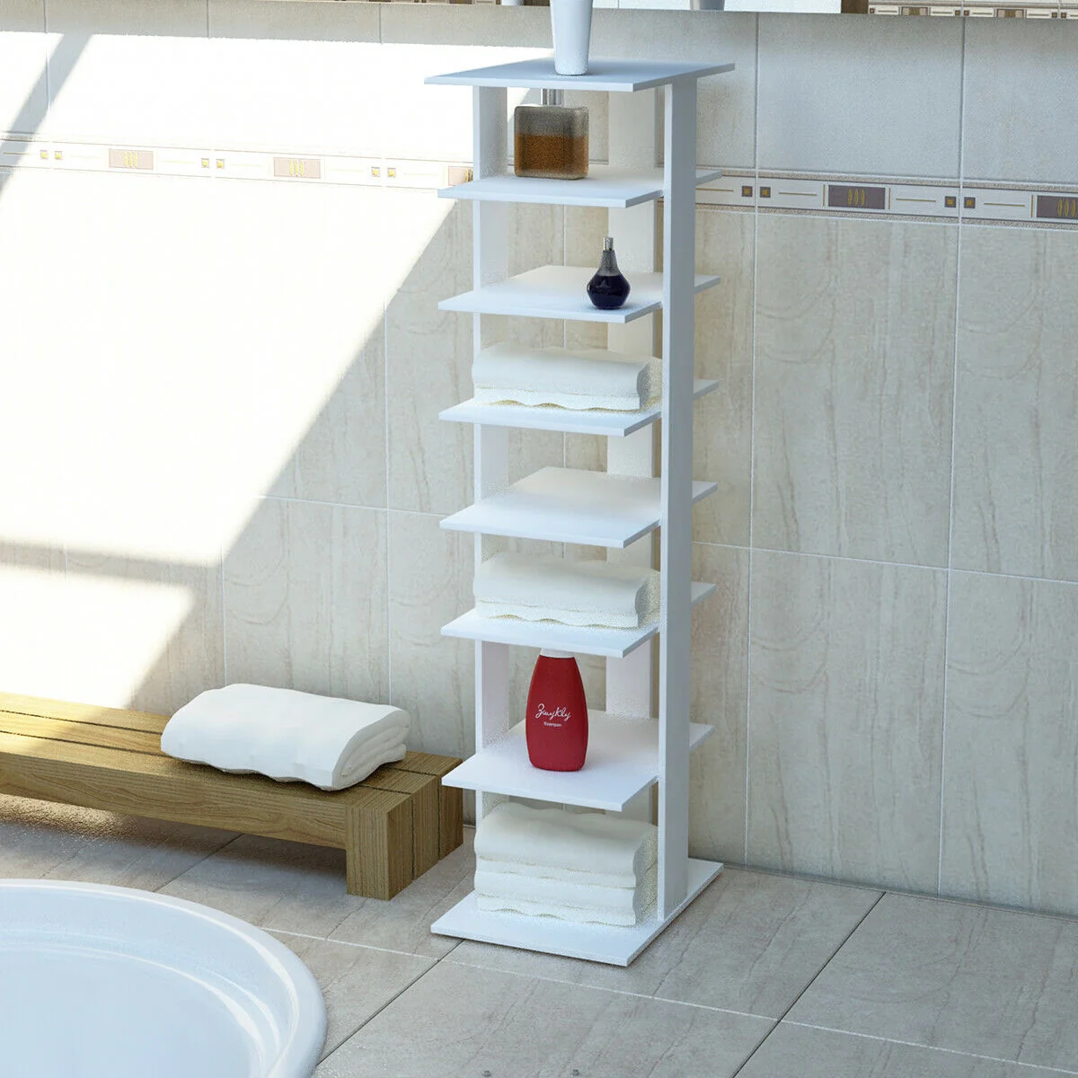 Wooden Shoe Rack Organizer, 7 Tiers, White - Image 9