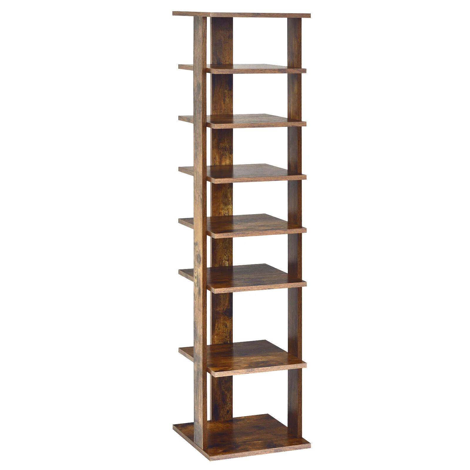 Wooden Shoe Storage Stand, 7 Tier Shoe Rack Organizer, Rustic Brown