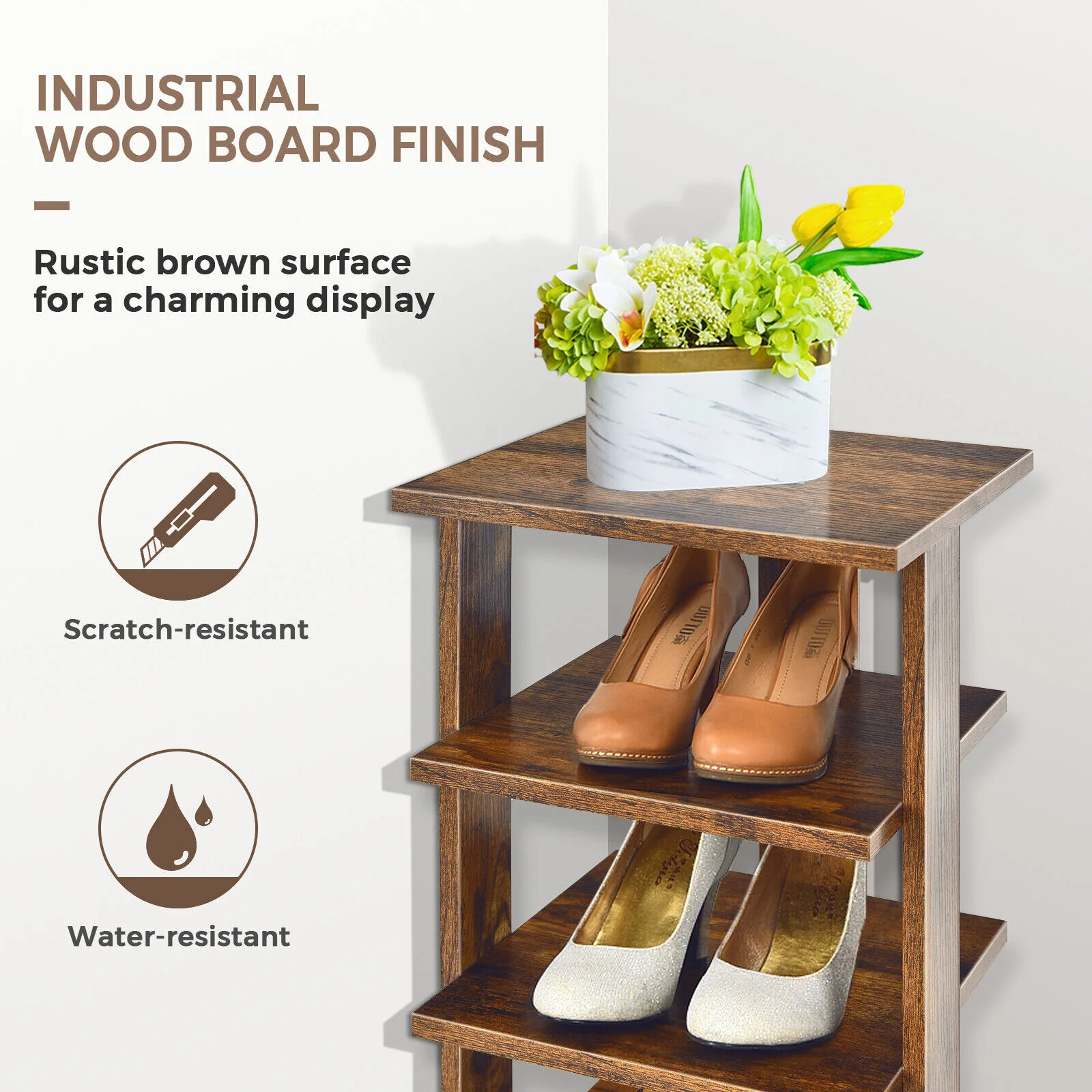 Wooden Shoe Storage Stand, 7 Tier Shoe Rack Organizer, Rustic Brown - Image 10
