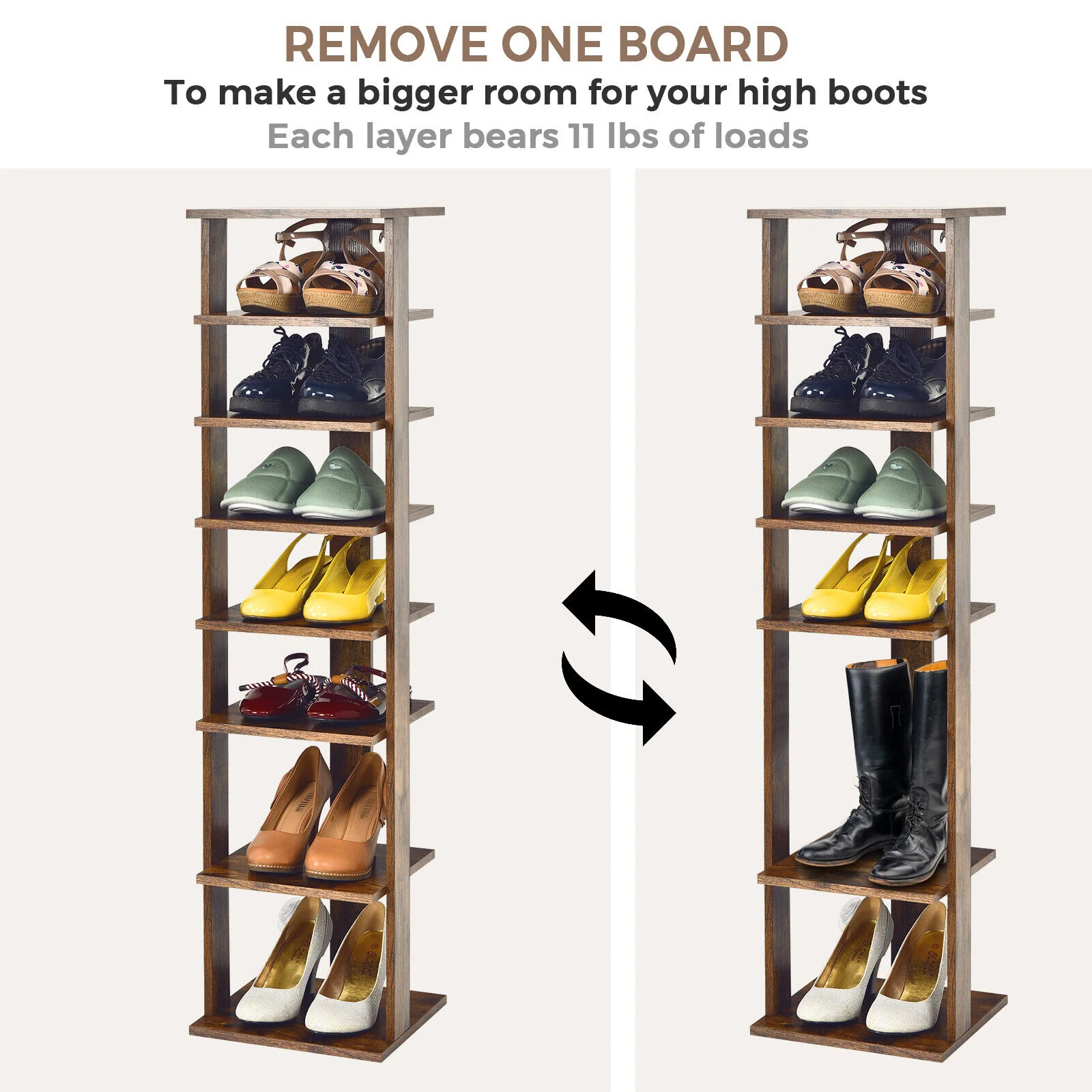 Wooden Shoe Storage Stand, 7 Tier Shoe Rack Organizer, Rustic Brown - Image 7