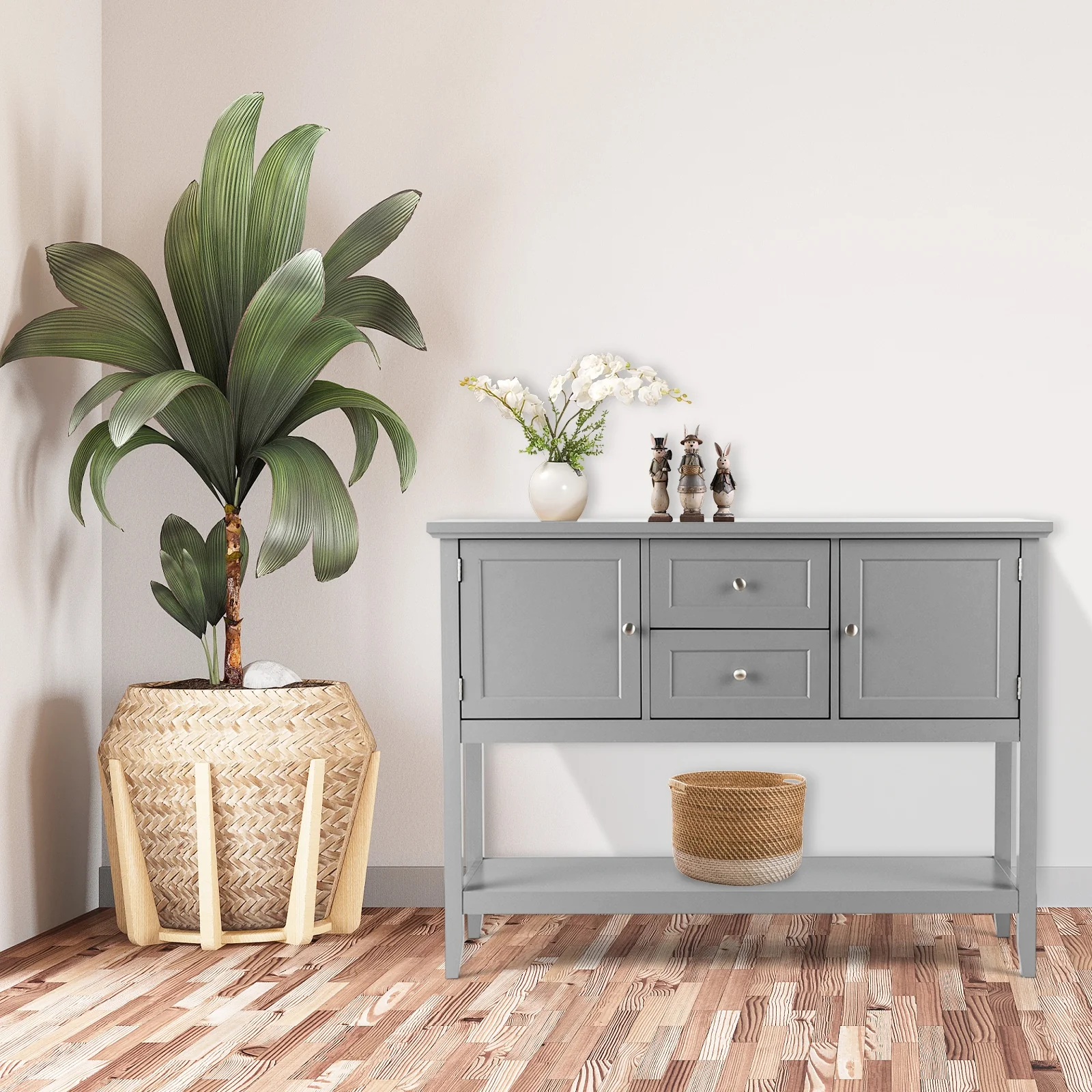 Wooden Sideboard Buffet Console Table with Drawers and Storage, Gray - Image 3