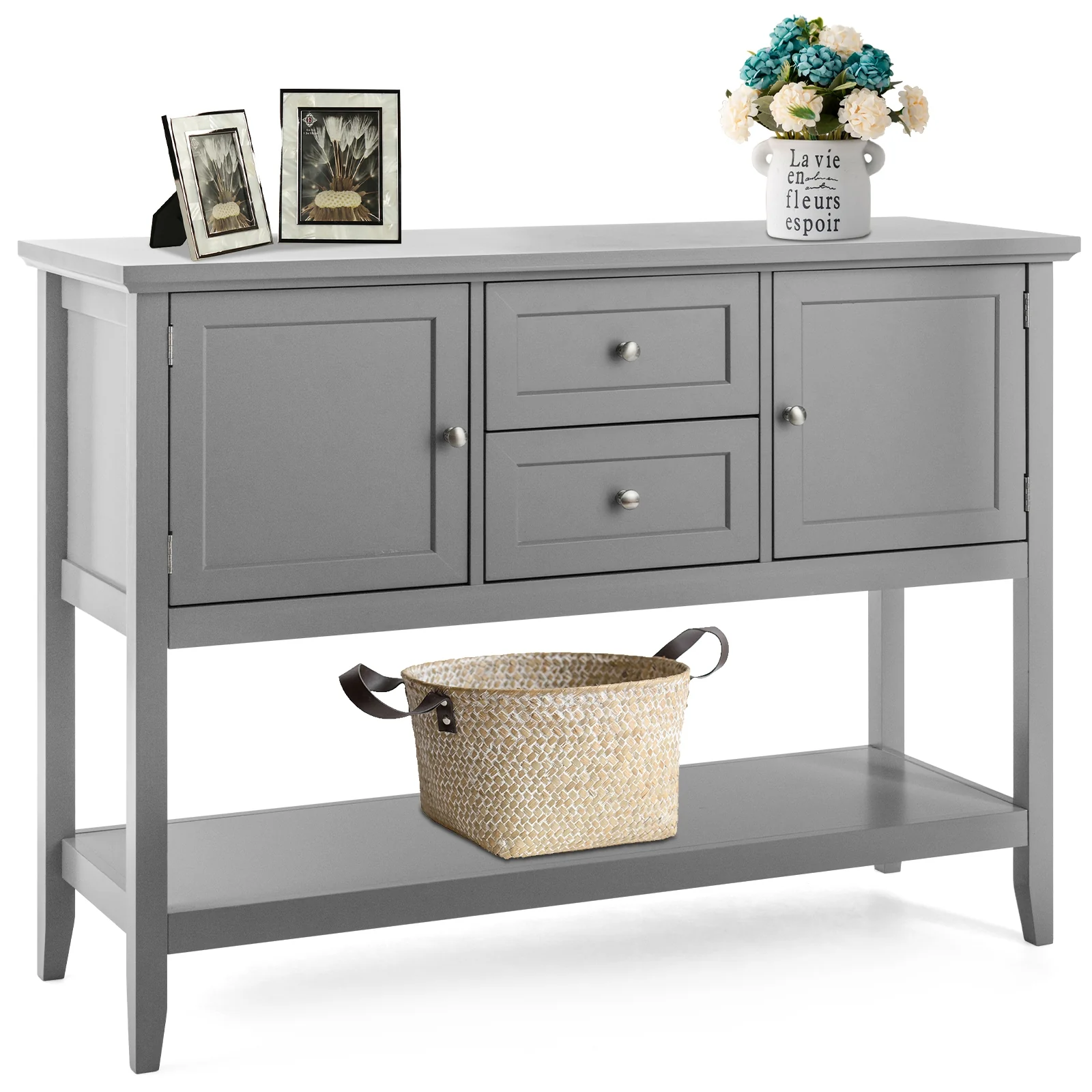 Wooden Sideboard Buffet Console Table with Drawers and Storage, Gray - Image 5