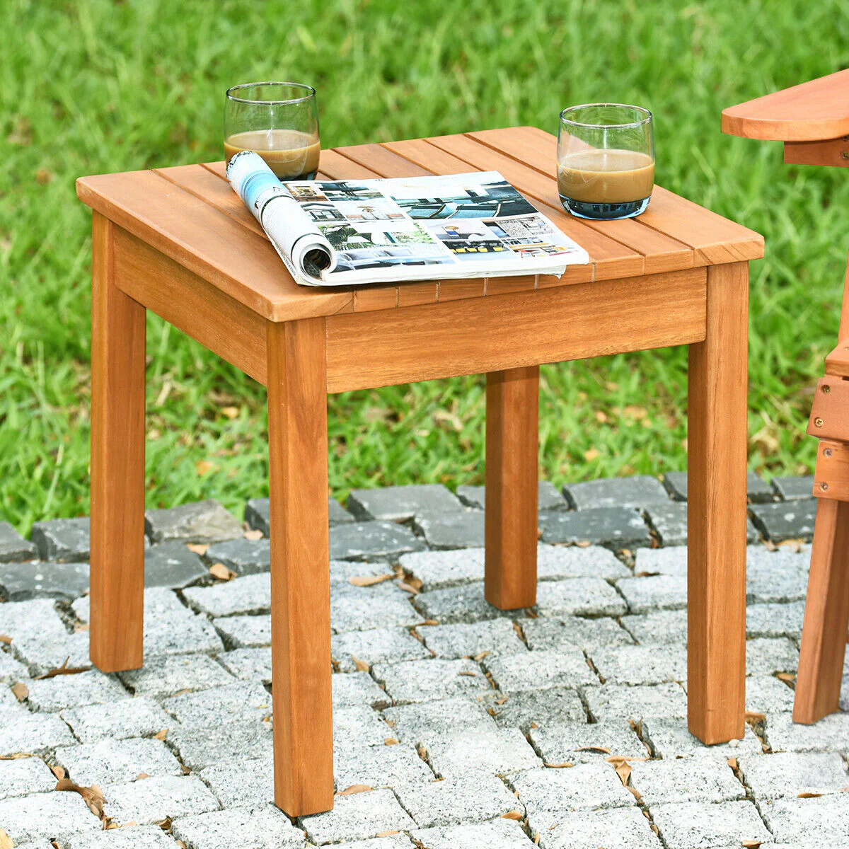 Wooden Square Patio Coffee Table, Natural - Image 2