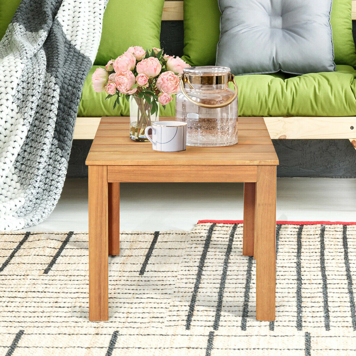 Wooden Square Patio Coffee Table, Natural - Image 3