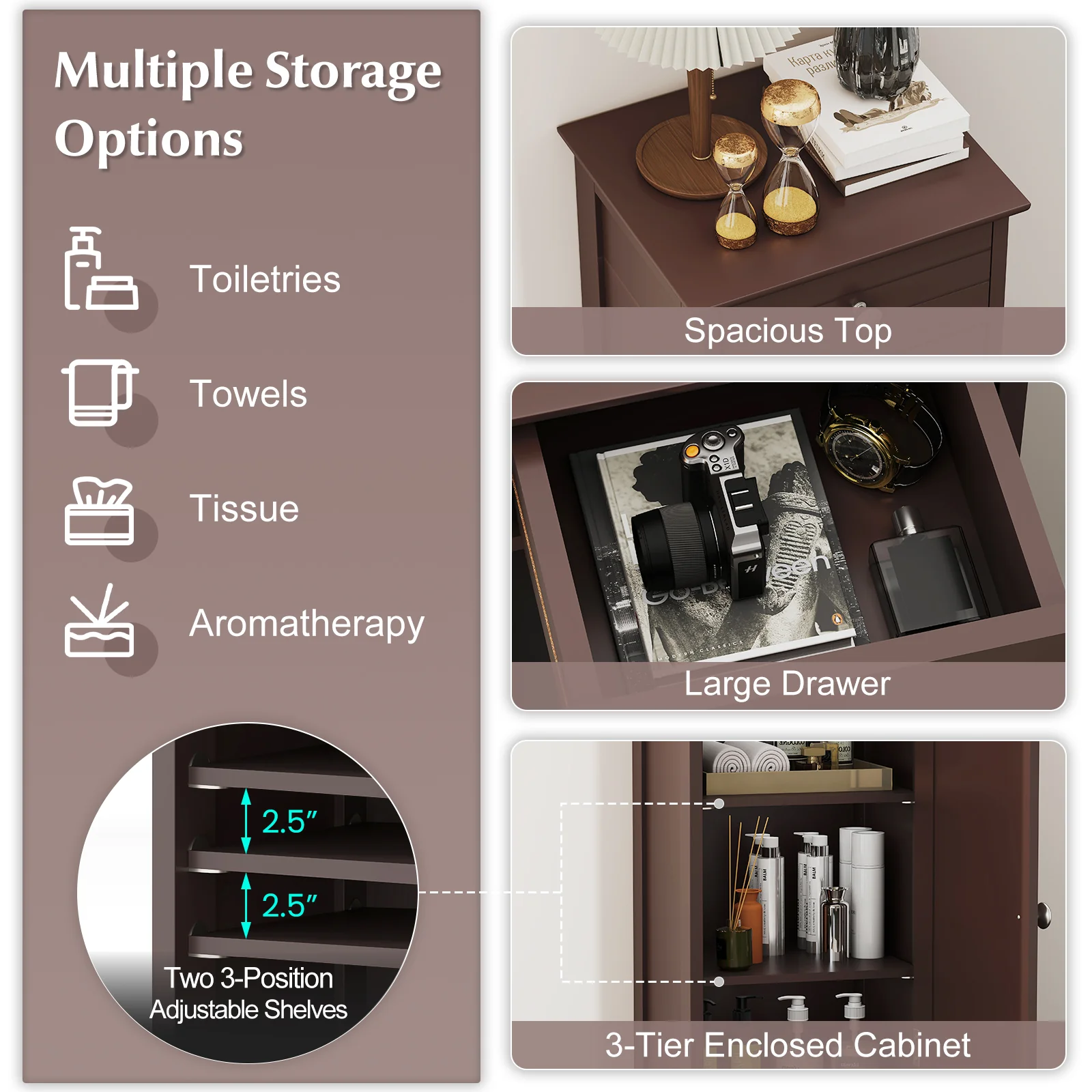 Wooden Storage Cabinet With Drawer And Shelf, Brown - Image 9