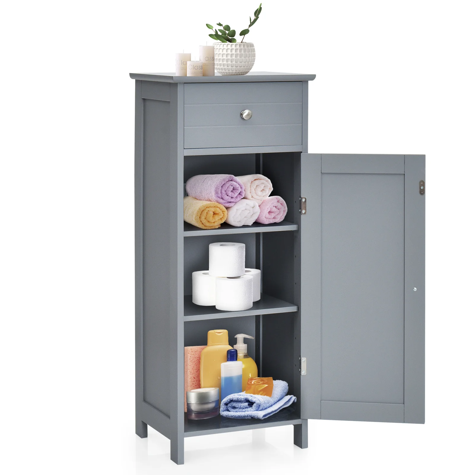 Wooden Storage Cabinet With Drawer And Shelf, Gray