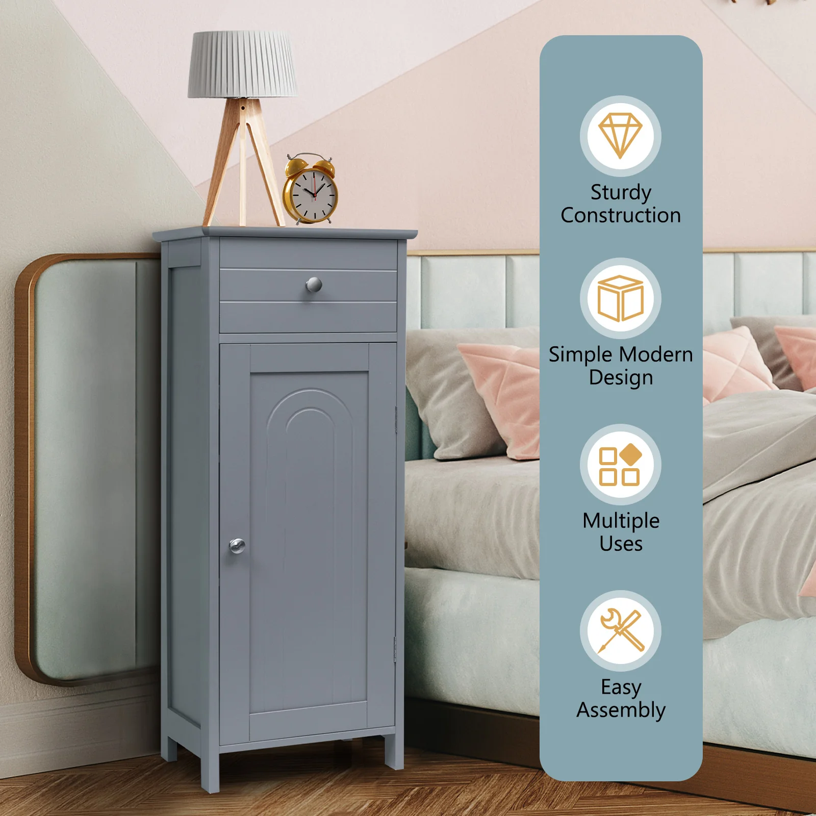Wooden Storage Cabinet With Drawer And Shelf, Gray - Image 5