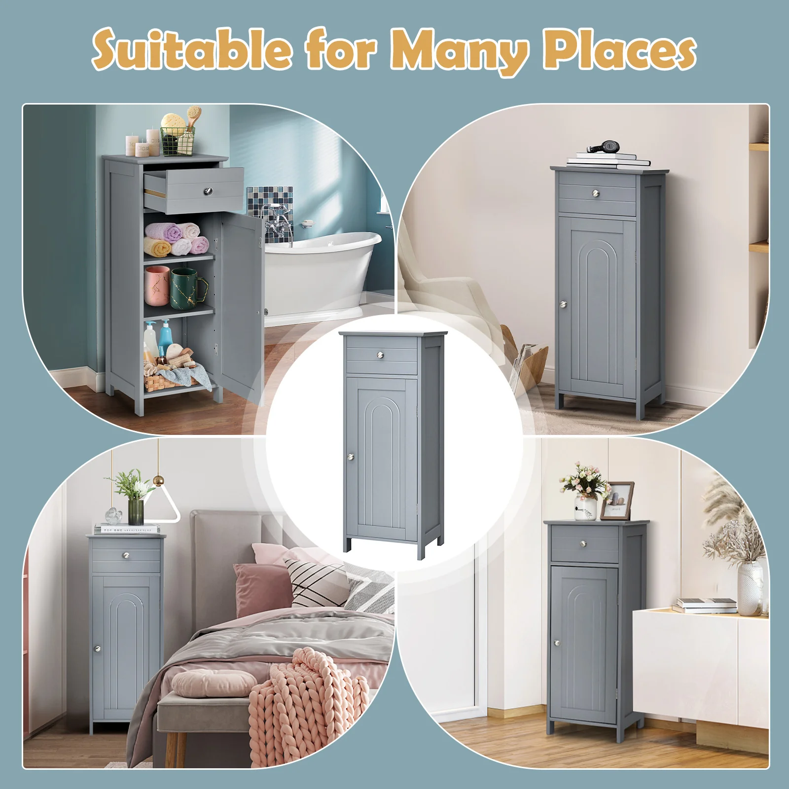 Wooden Storage Cabinet With Drawer And Shelf, Gray - Image 8