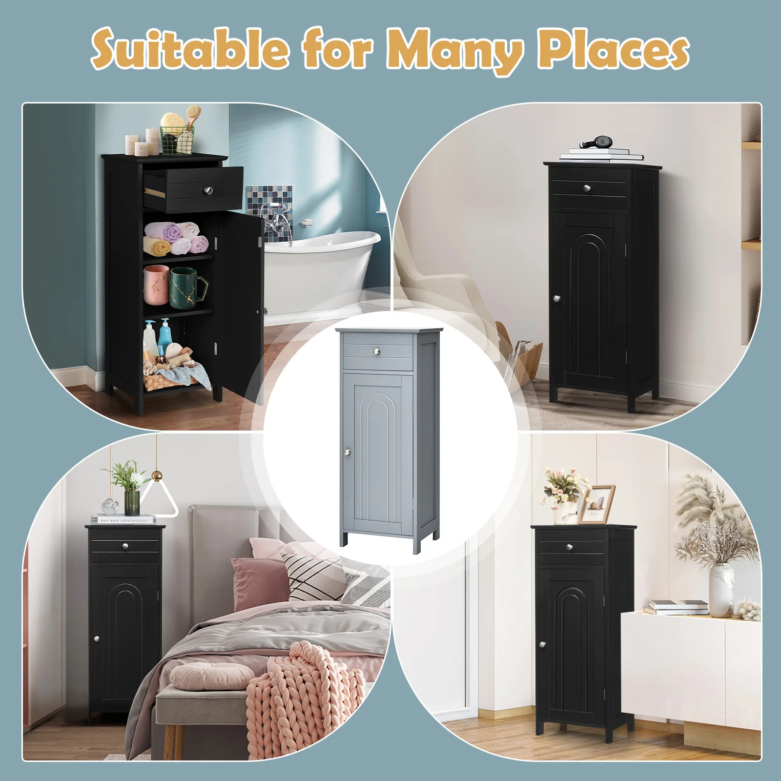 Wooden Storage Cabinet With Drawer, Shelf, Black - Image 9