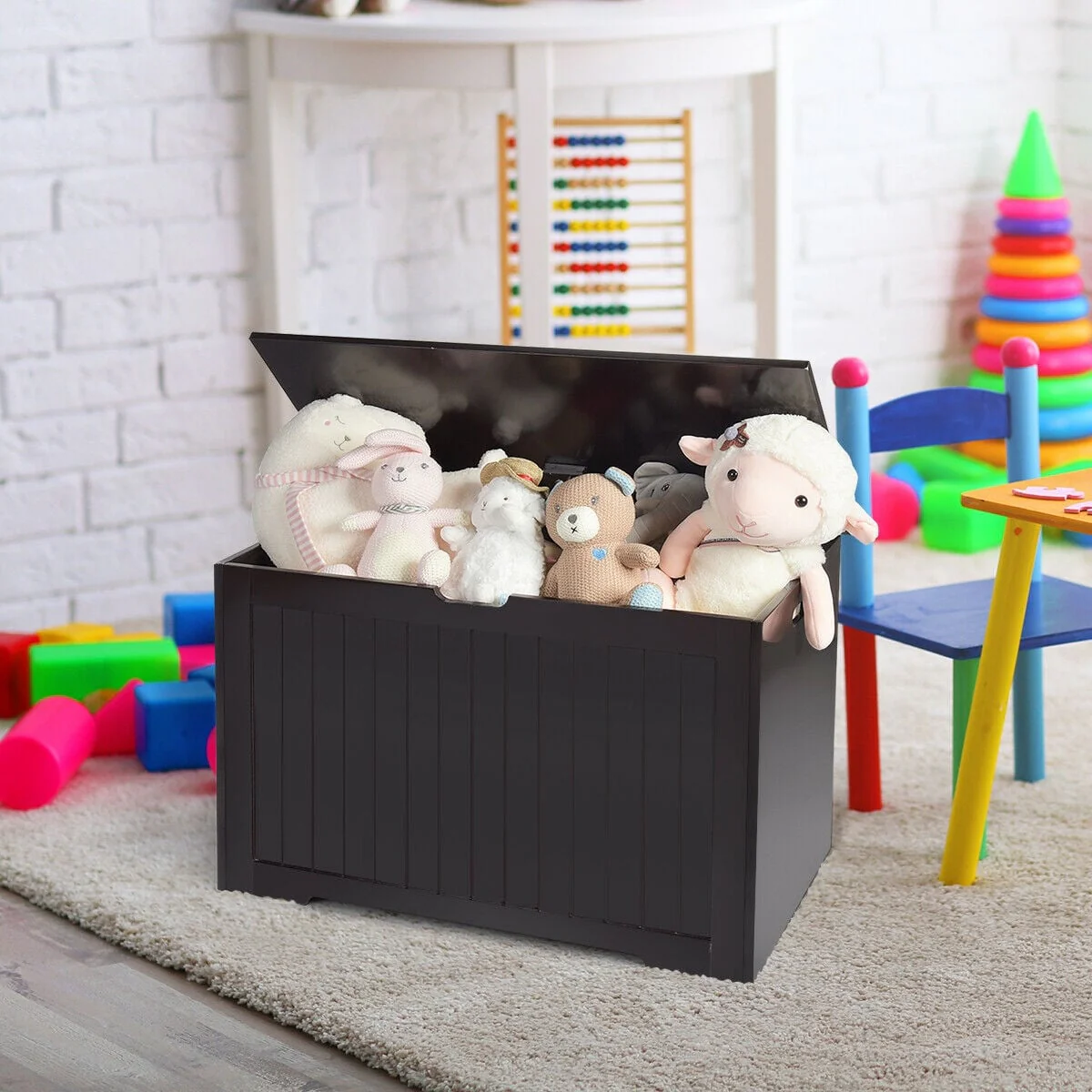 Wooden Toy Box Organizer With Flip-Top Lid, Brown - Image 2