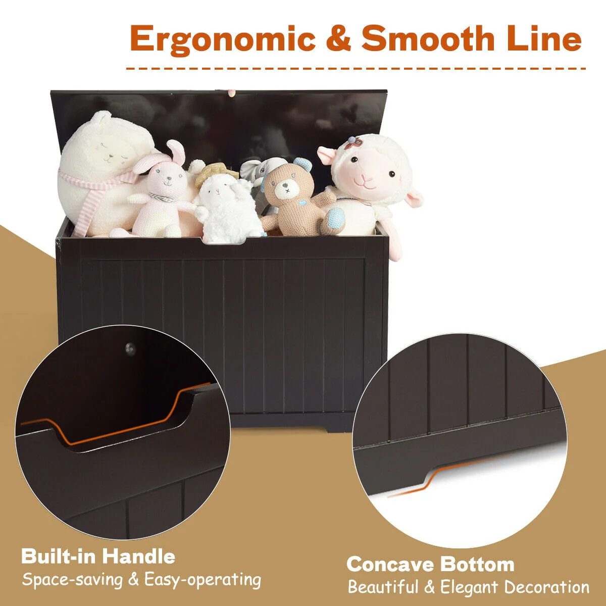 Wooden Toy Box Organizer With Flip-Top Lid, Brown - Image 6
