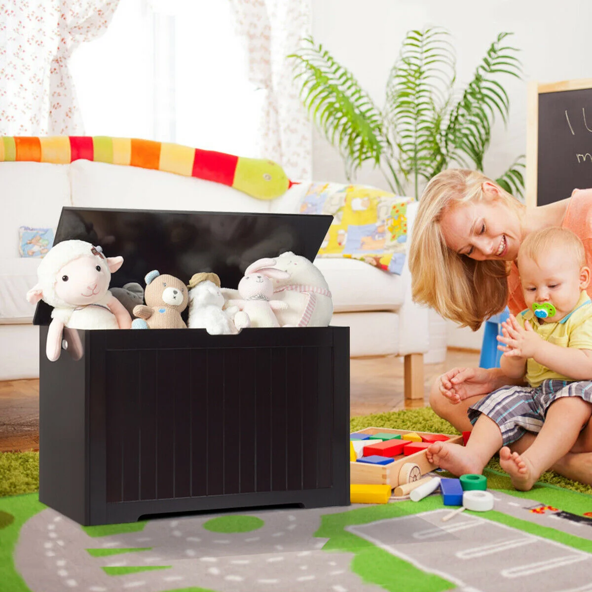 Wooden Toy Box Organizer With Flip-Top Lid, Brown - Image 7