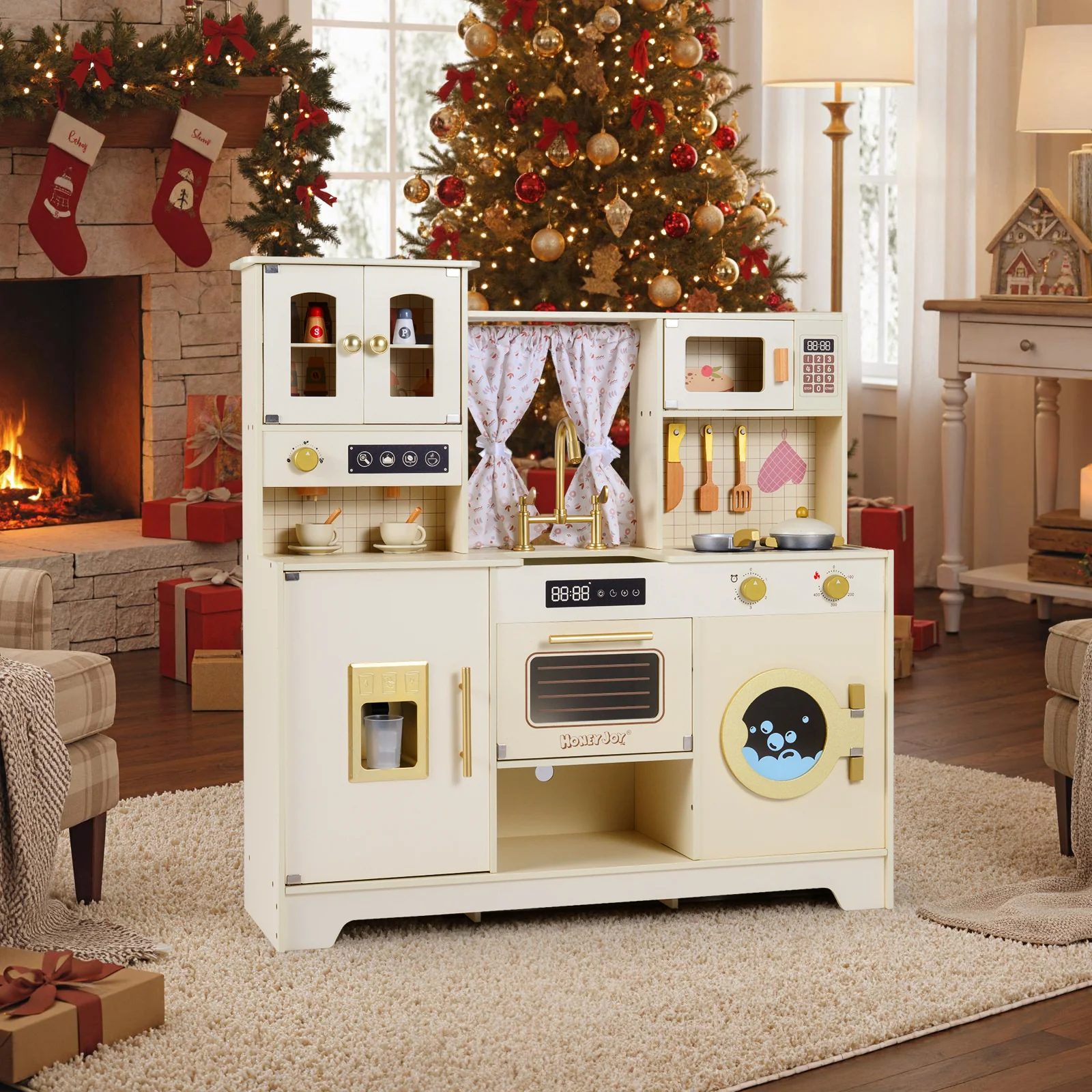 Wooden Toy Kitchen Playset with 14 Accessories for Aged 3+ Years-WH, Beige - Image 2