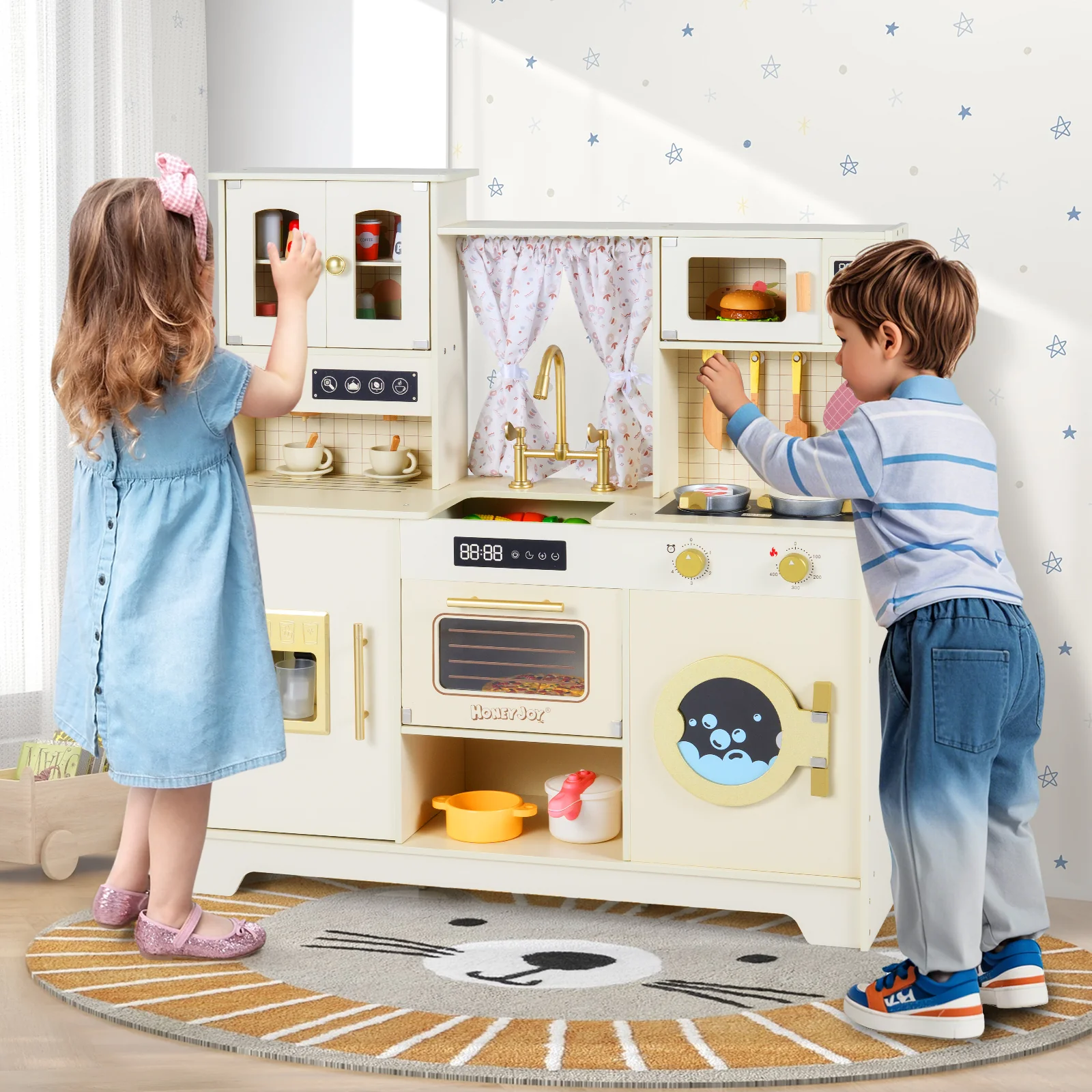 Wooden Toy Kitchen Playset with 14 Accessories for Aged 3+ Years-WH, Beige - Image 7