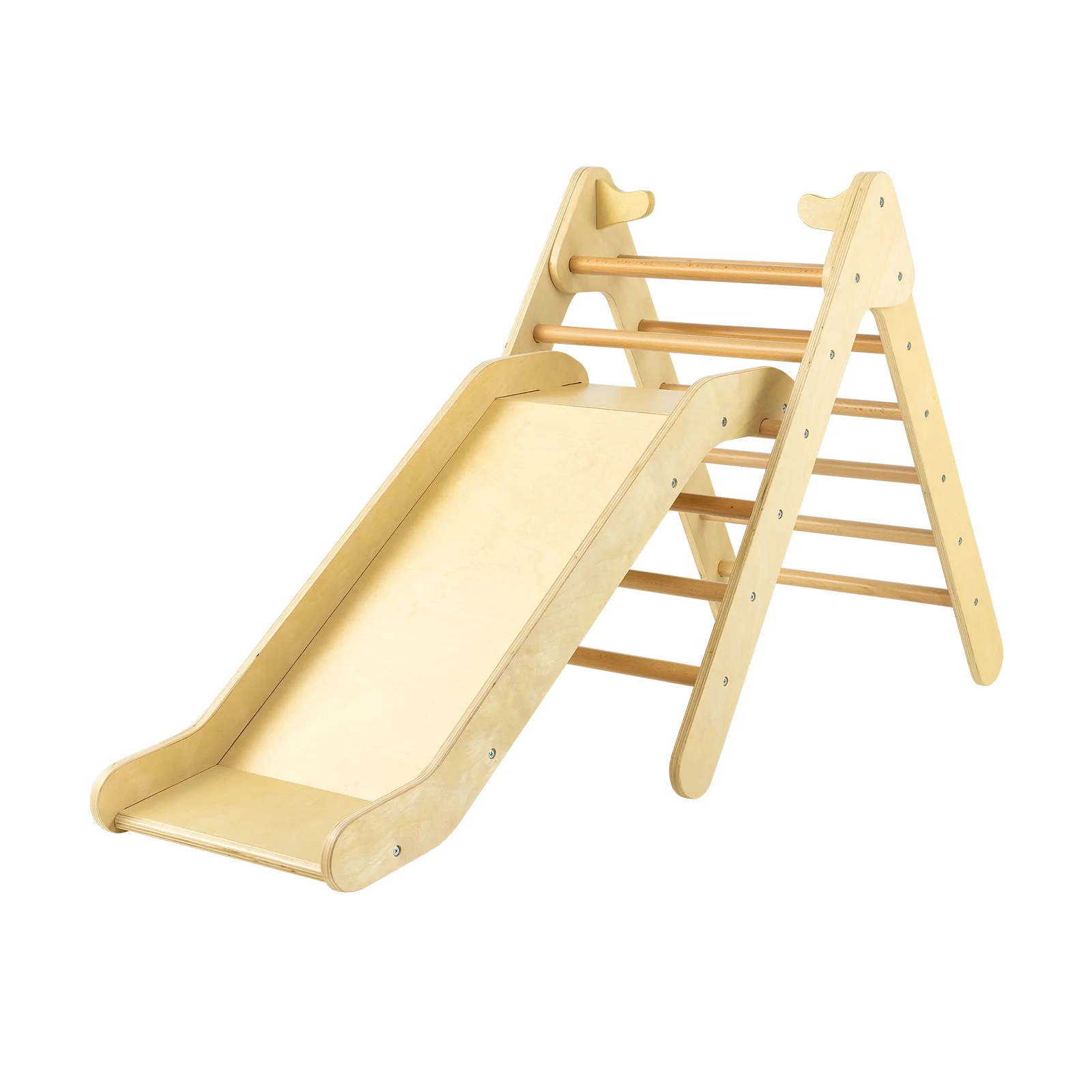 Wooden Triangle Climber Set, Adjustable Slide, Natural