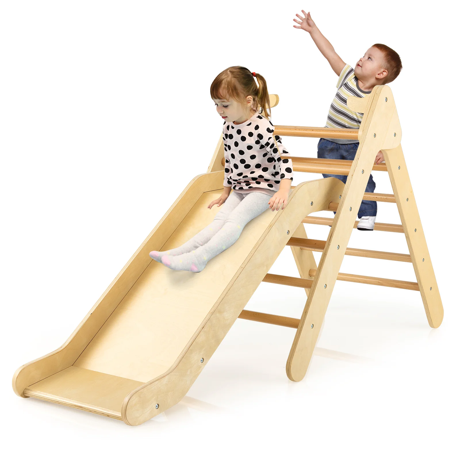 Wooden Triangle Climber Set, Adjustable Slide, Natural - Image 5