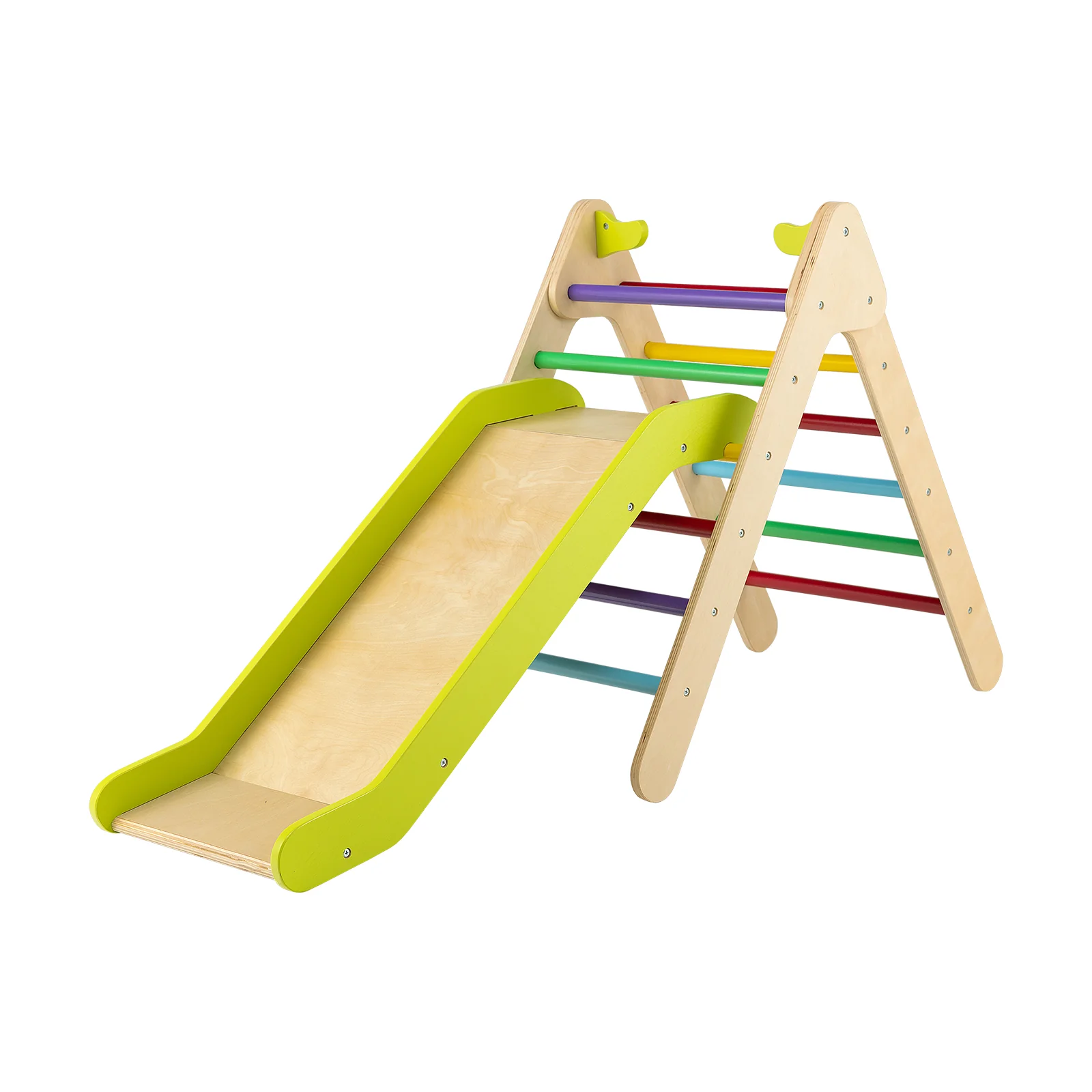 Wooden Triangle Climber Set, Gradient Adjustable Slide, Multicolor