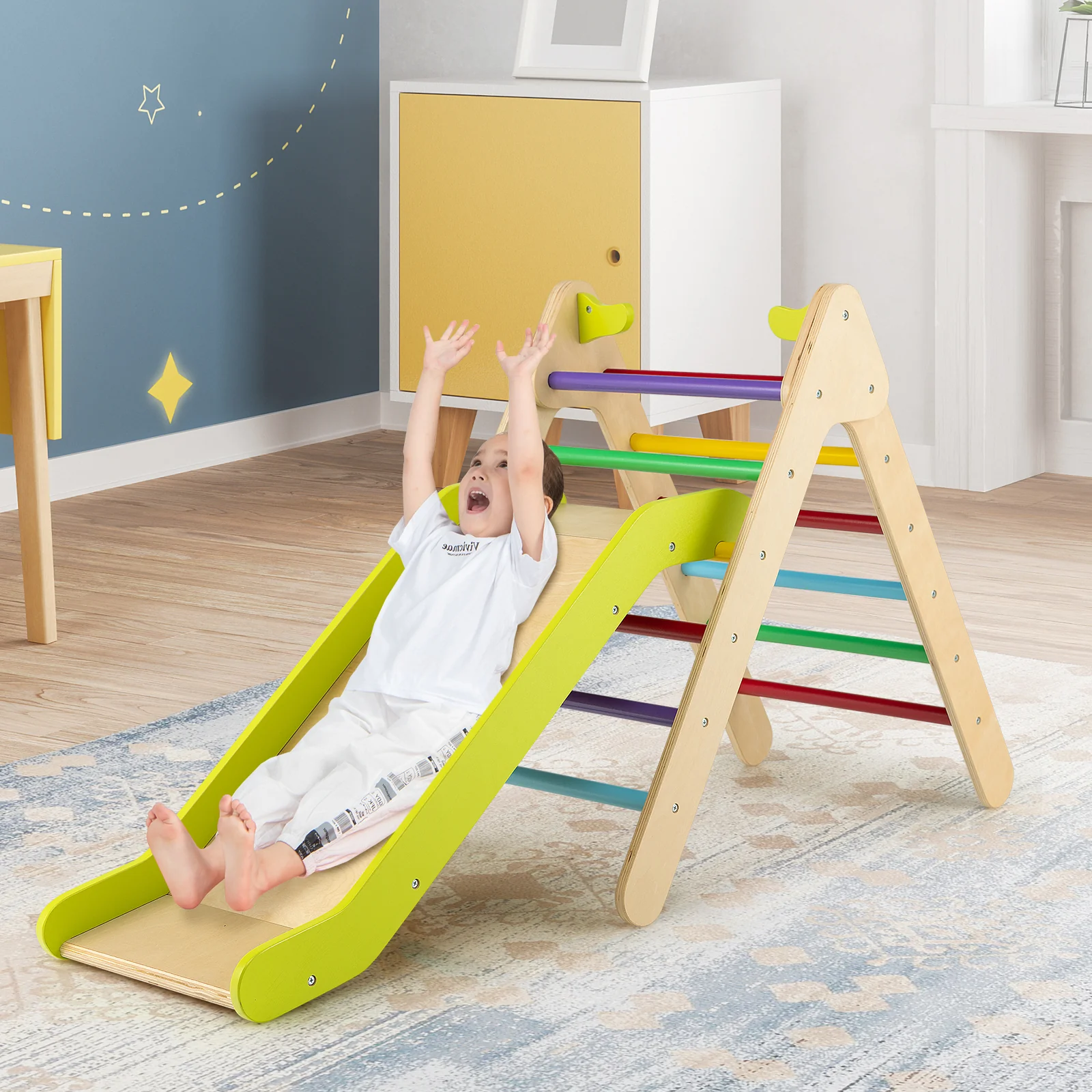 Wooden Triangle Climber Set, Gradient Adjustable Slide, Multicolor - Image 3