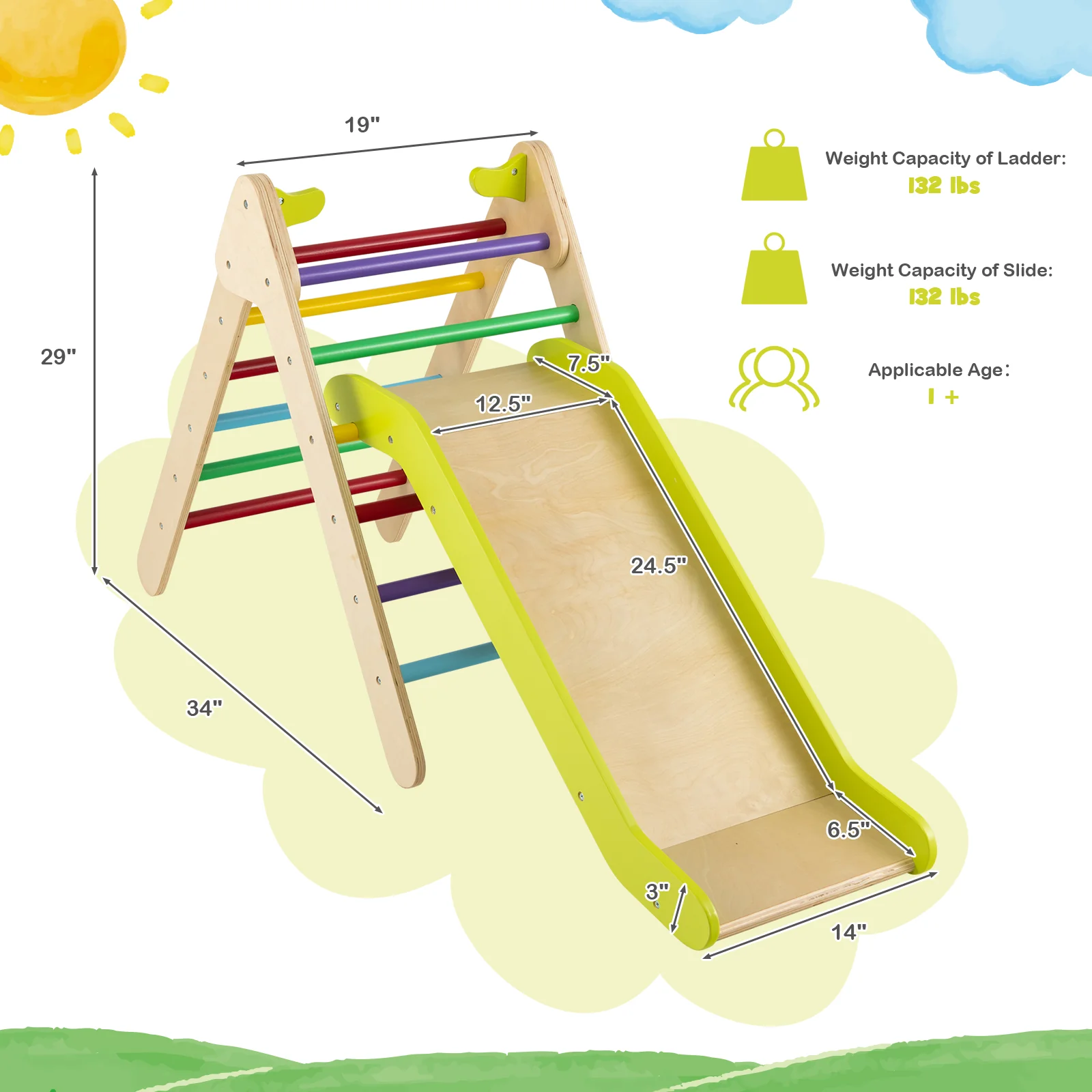 Wooden Triangle Climber Set, Gradient Adjustable Slide, Multicolor - Image 5