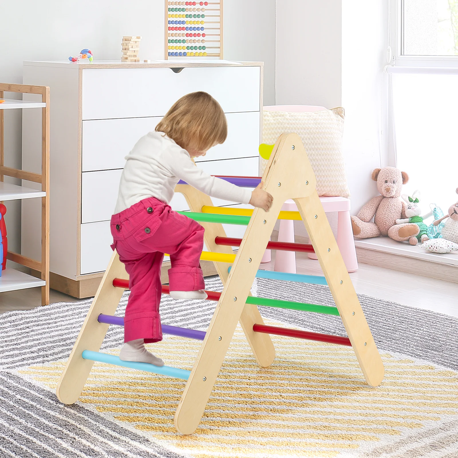 Wooden Triangle Climber Set, Gradient Adjustable Slide, Multicolor - Image 7