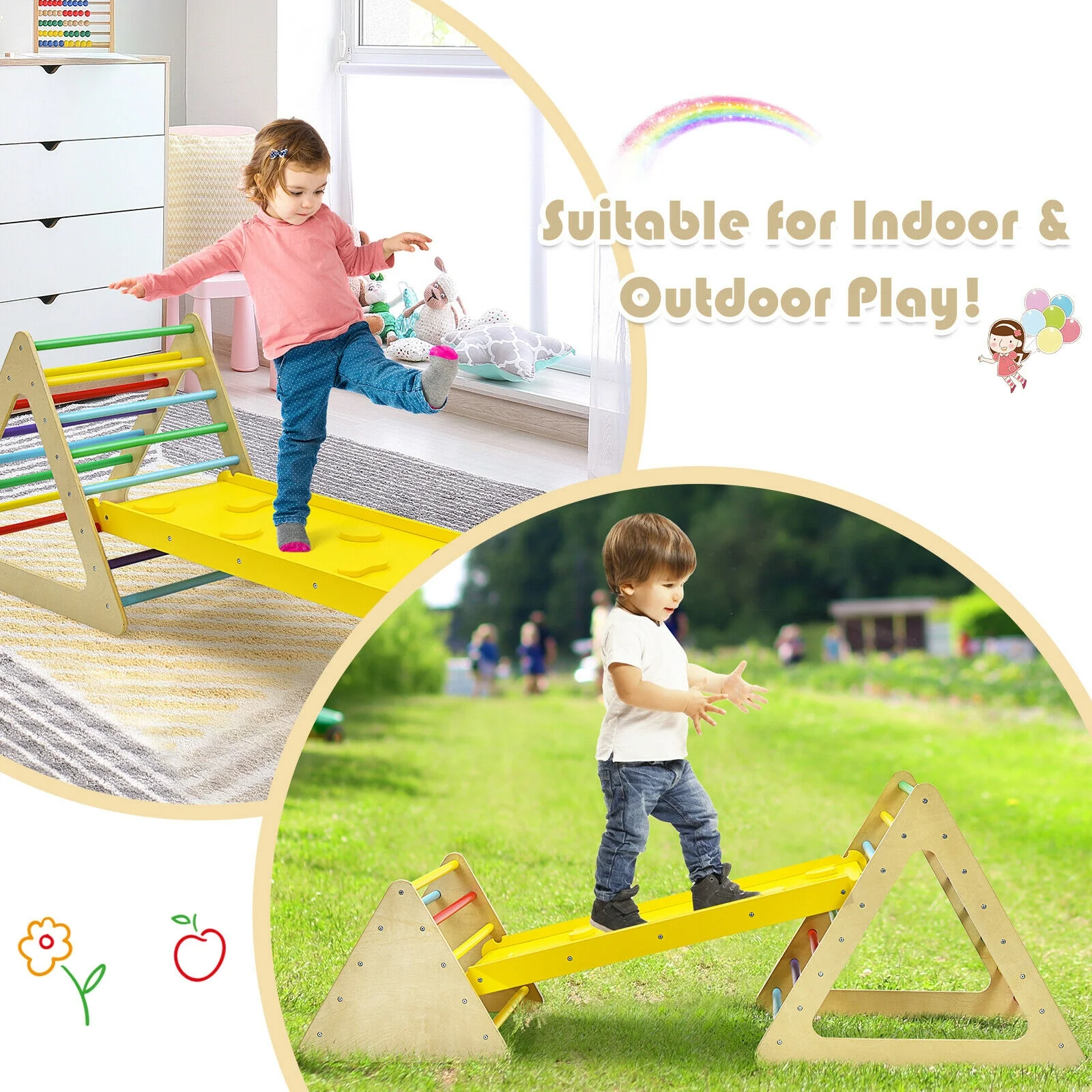 Wooden Triangle Climber With Ramp, 2-Piece Set, Multicolor - Image 10