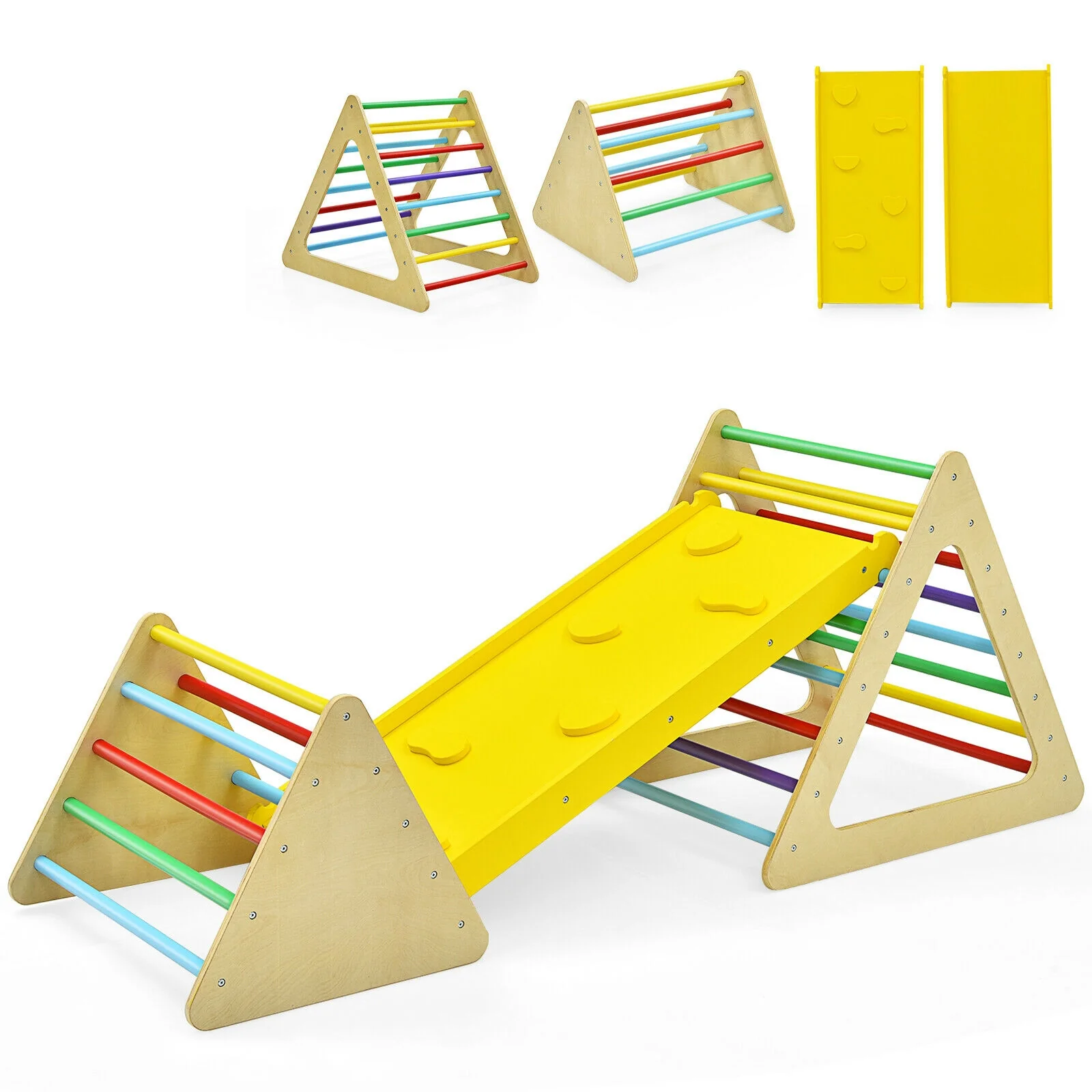 Wooden Triangle Climber With Ramp, 2-Piece Set, Multicolor - Image 5