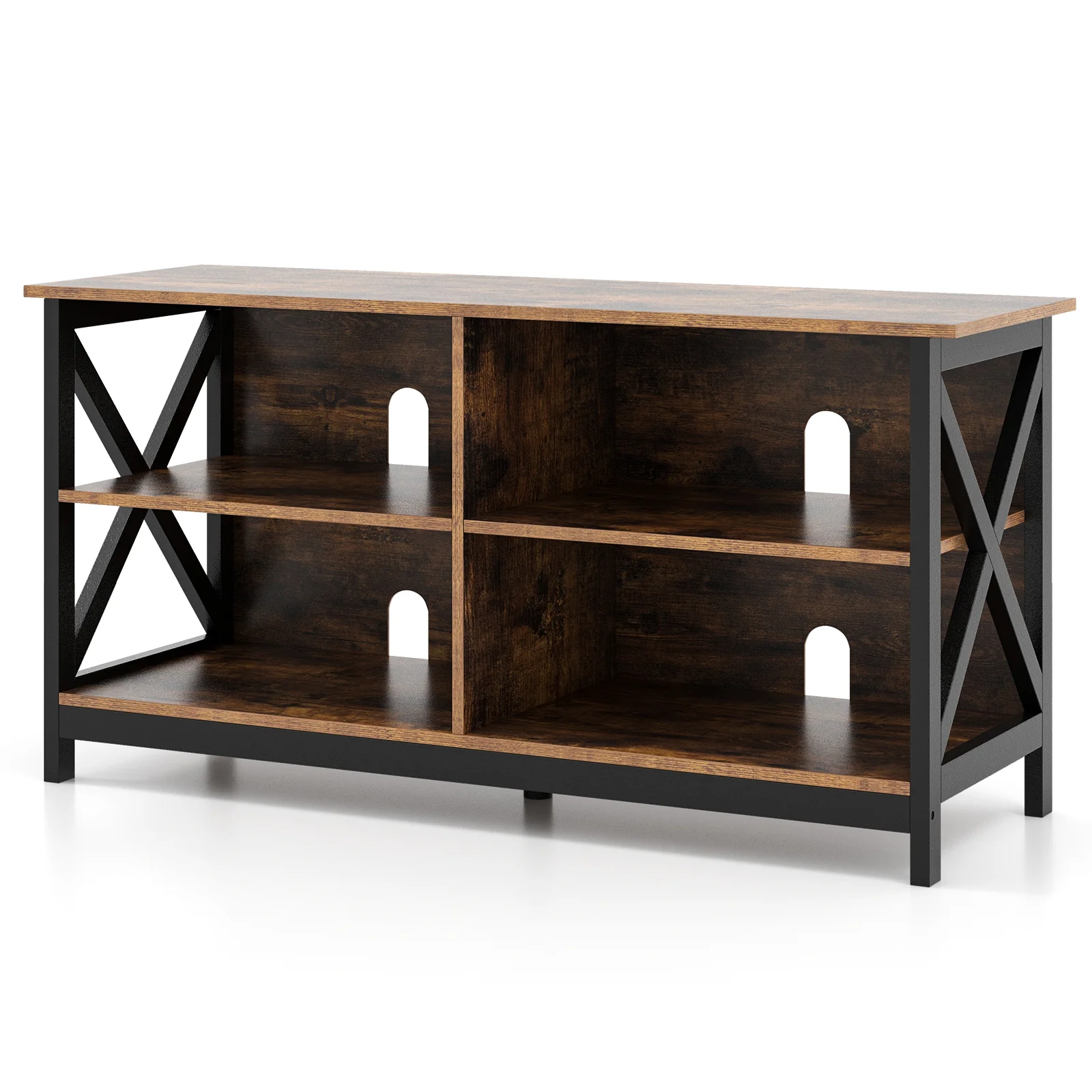 Wooden TV Stand For 55 Inch TVs, X-Shaped Frame, Brown - Image 5