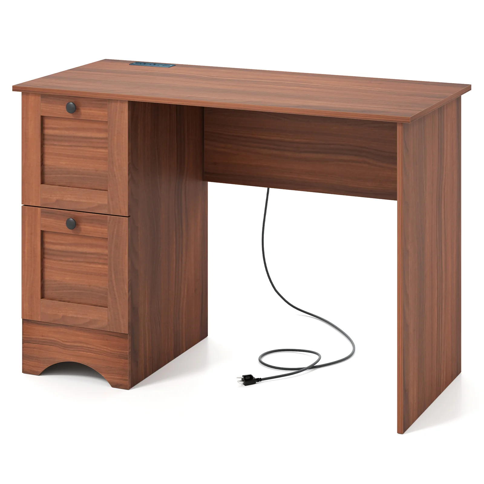 Wooden Vintage Computer Desk, 2 Drawers, Walnut - Image 4
